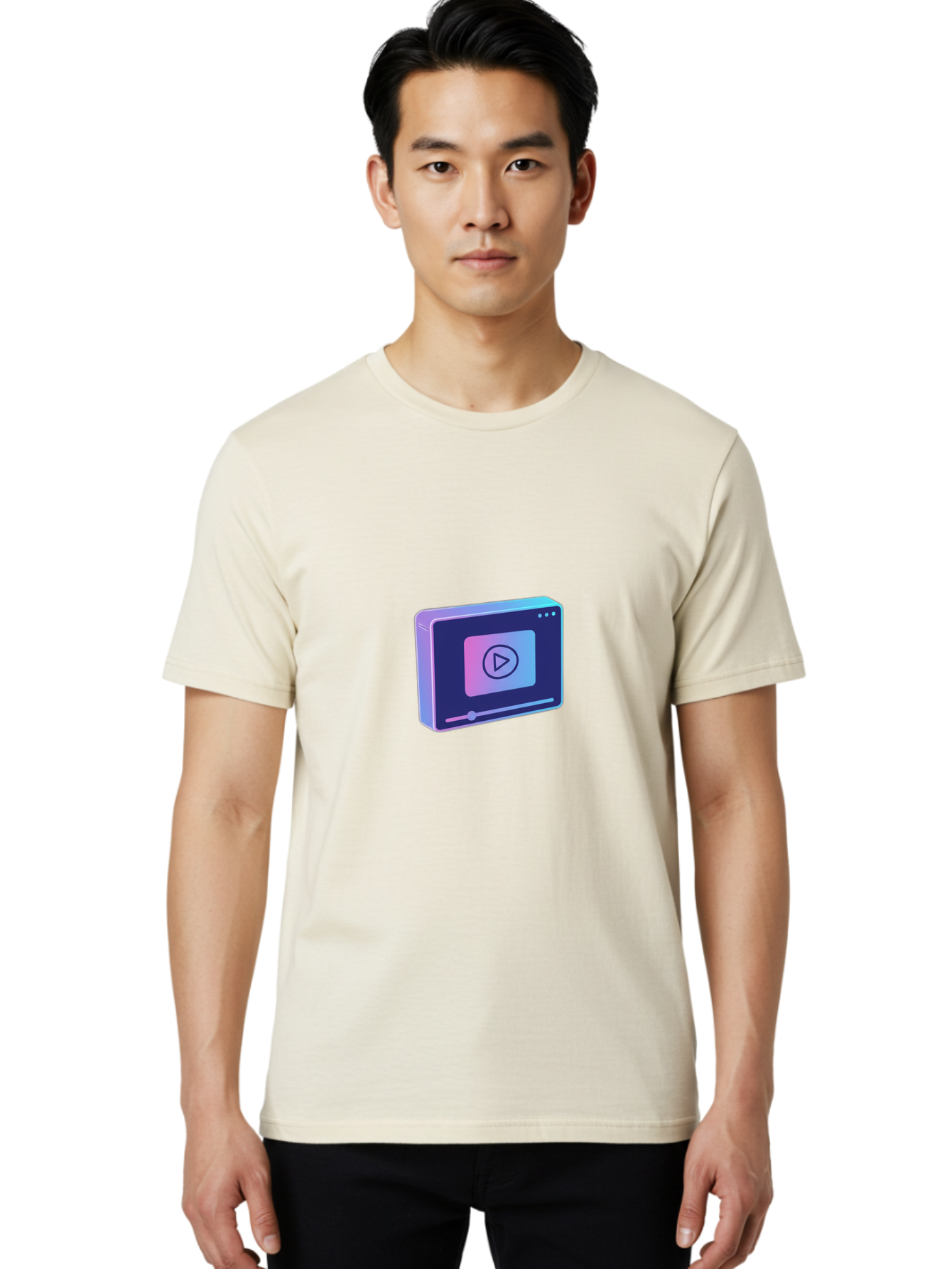 Video-Player Men'S Graphic Tee, 100% Cotton, Comfortable Casual Summer Wear, Machine Washable, Video Player Icon, Play Button, Media Player, Digital Video, Online Streaming, Playback Controls Bac548 16