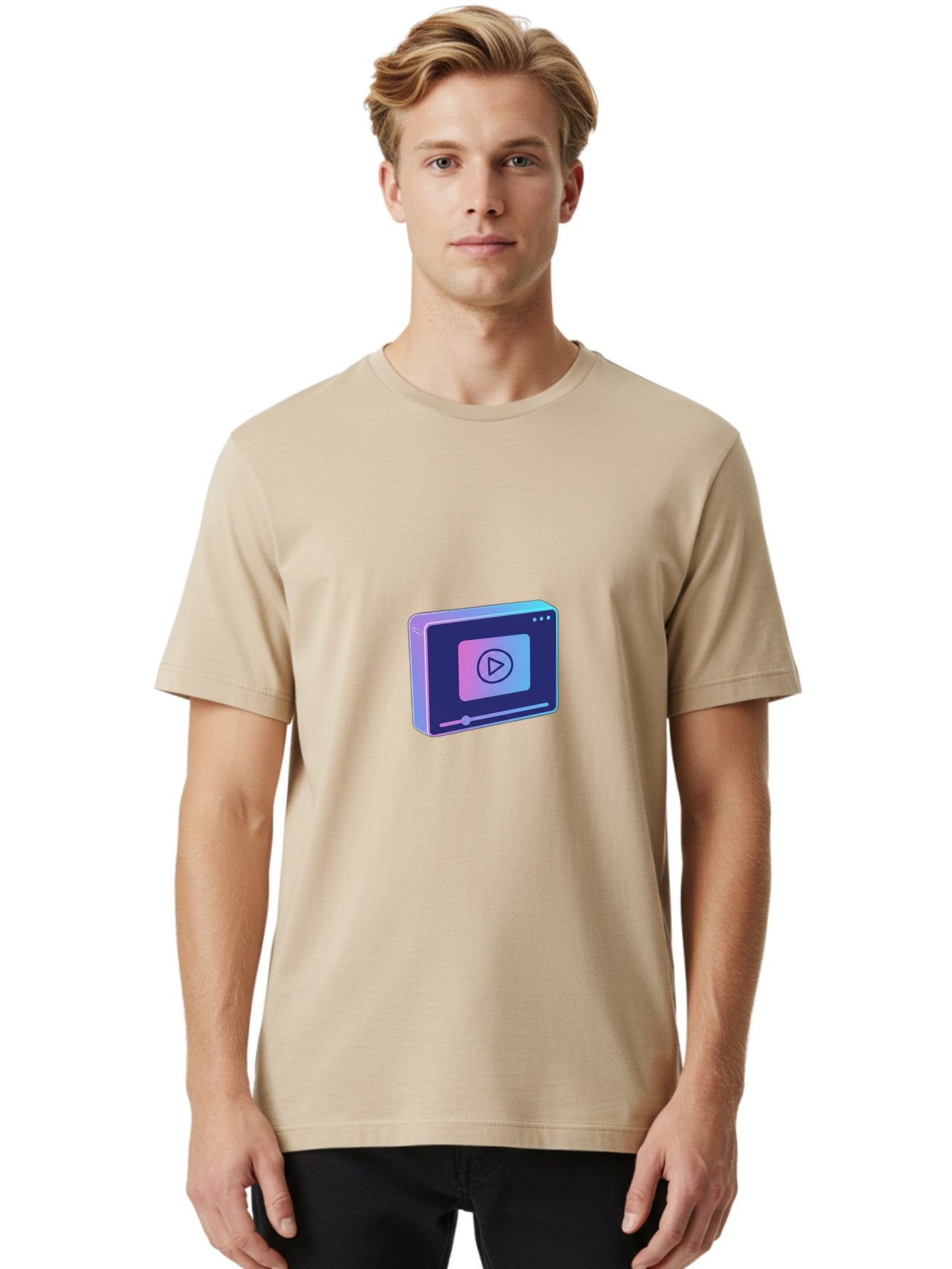 Video-Player Men'S Graphic Tee, 100% Cotton, Comfortable Casual Summer Wear, Machine Washable, Video Player Icon, Play Button, Media Player, Digital Video, Online Streaming, Playback Controls Bac548 24
