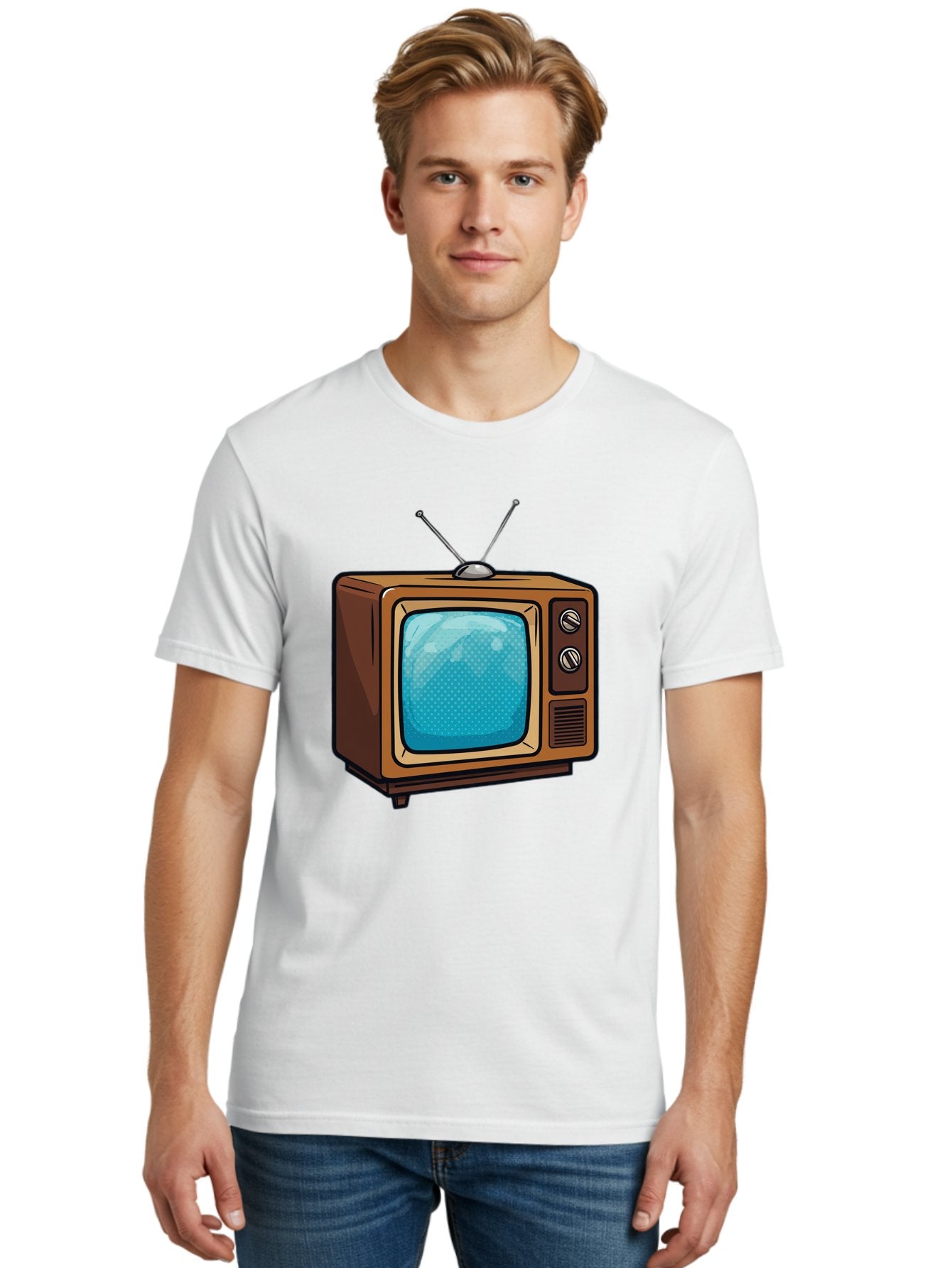 Vintage-Tv-2 Men'S Graphic Tee, 100% Cotton, Comfortable Casual Summer Wear, Machine Washable, Vintage Television Set, Retro Electronics, Old-Fashioned Tv, Analog Broadcasting, Classic Entertainment, Nostalgic Technology, Television Antenna Bac550 21