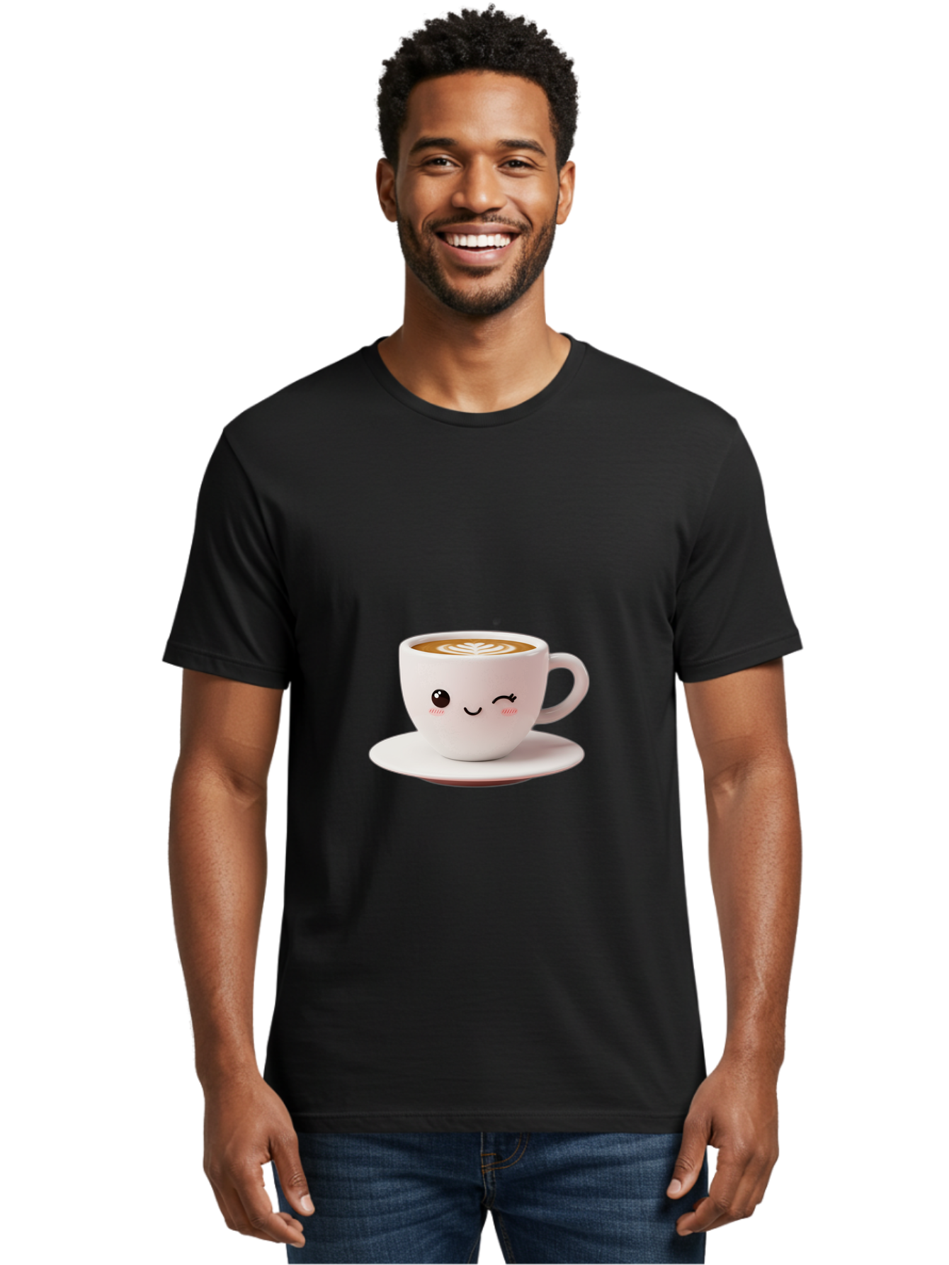 Winking-Coffee-Cup Men'S Graphic Tee, 100% Cotton, Comfortable Casual Summer Wear, Machine Washable, Cute Coffee Cup, Cartoon Character, Coffee Break, Latte Art, Winking Face, Adorable Design, Morning Pick-Me-Up, Coffee Lover, Cozy Vibes Bac553 30