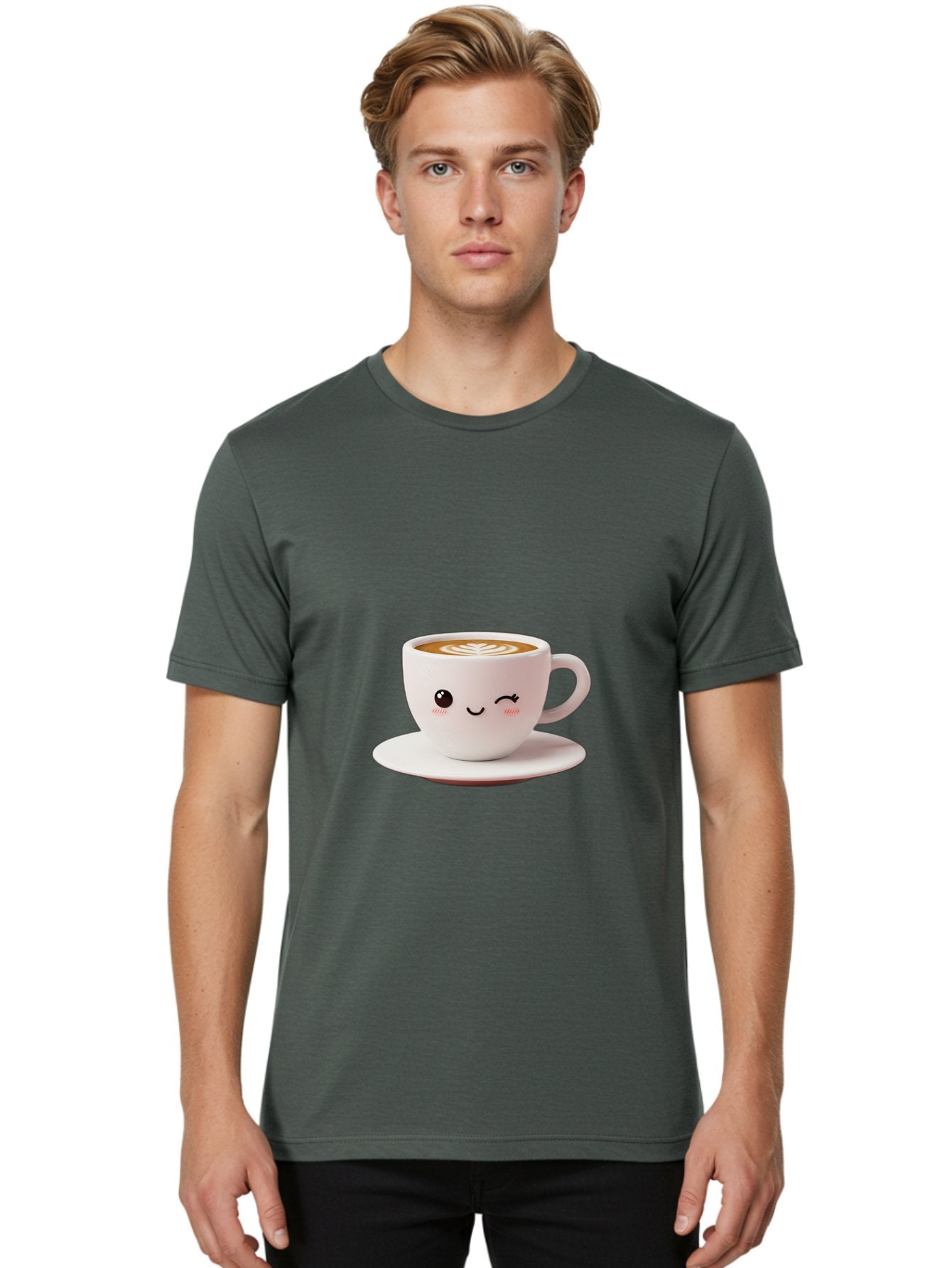 Winking-Coffee-Cup Men'S Graphic Tee, 100% Cotton, Comfortable Casual Summer Wear, Machine Washable, Cute Coffee Cup, Cartoon Character, Coffee Break, Latte Art, Winking Face, Adorable Design, Morning Pick-Me-Up, Coffee Lover, Cozy Vibes Bac553 23