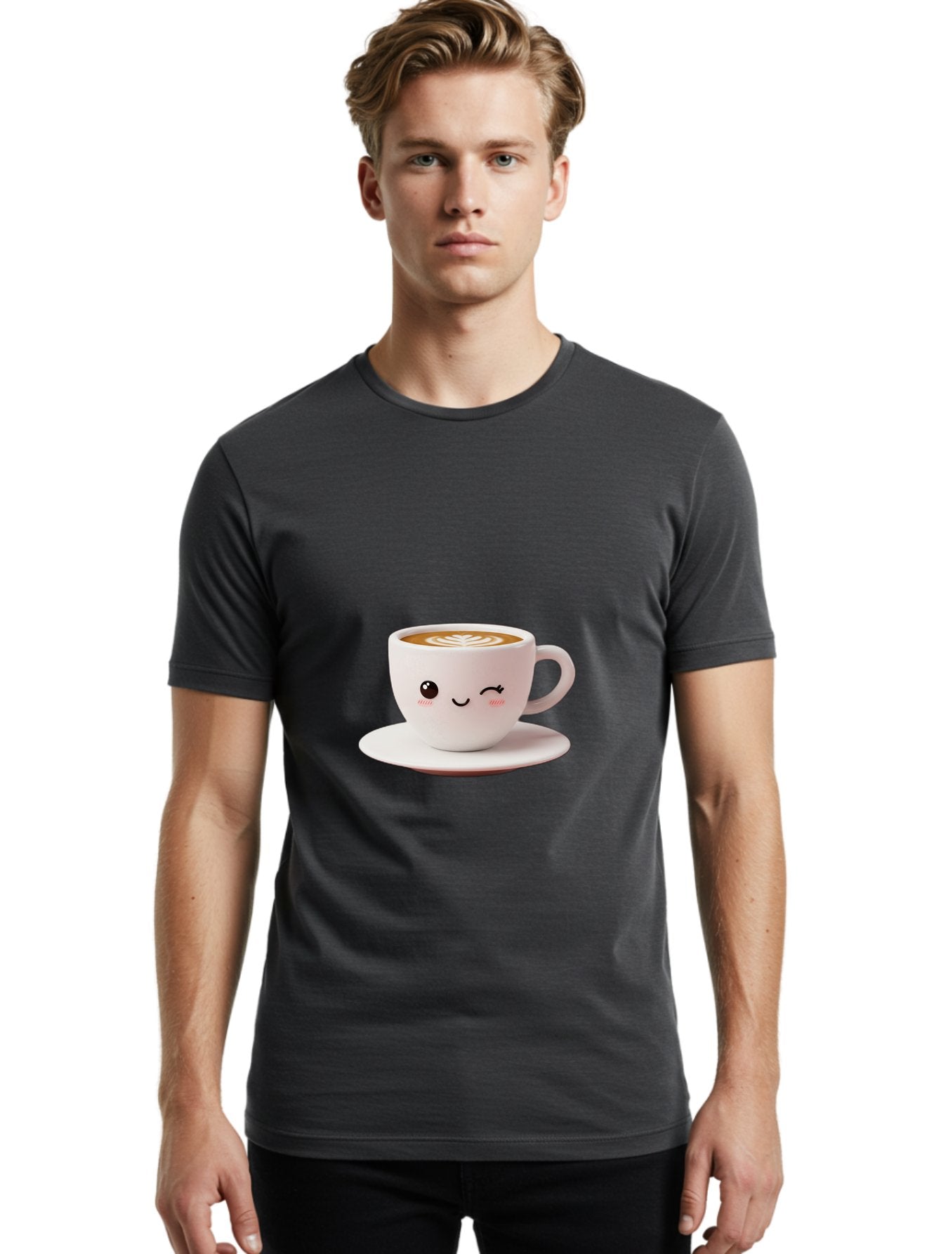 Winking-Coffee-Cup Men'S Graphic Tee, 100% Cotton, Comfortable Casual Summer Wear, Machine Washable, Cute Coffee Cup, Cartoon Character, Coffee Break, Latte Art, Winking Face, Adorable Design, Morning Pick-Me-Up, Coffee Lover, Cozy Vibes Bac553 27