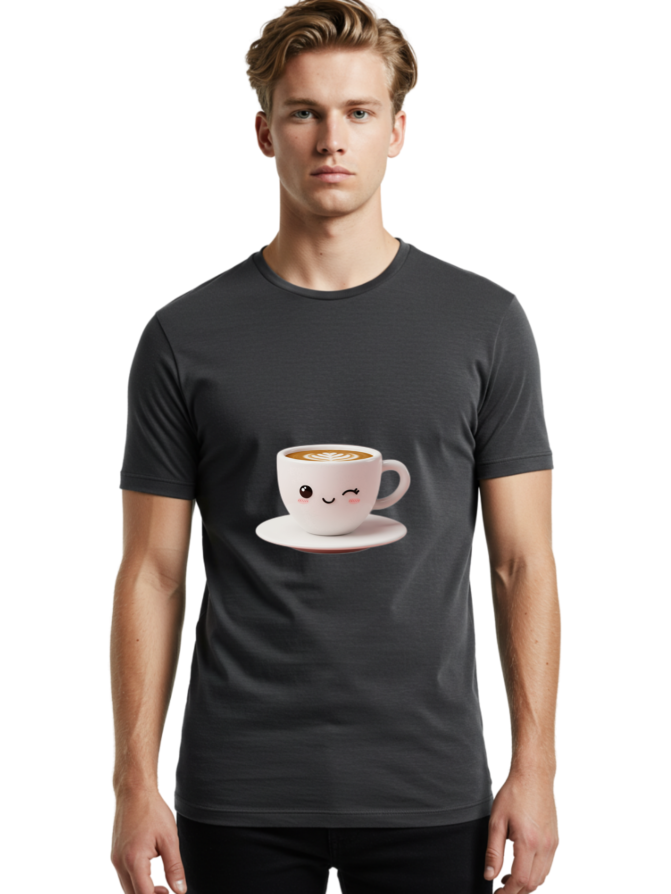 Winking-Coffee-Cup Men'S Graphic Tee, 100% Cotton, Comfortable Casual Summer Wear, Machine Washable, Cute Coffee Cup, Cartoon Character, Coffee Break, Latte Art, Winking Face, Adorable Design, Morning Pick-Me-Up, Coffee Lover, Cozy Vibes Bac553 19