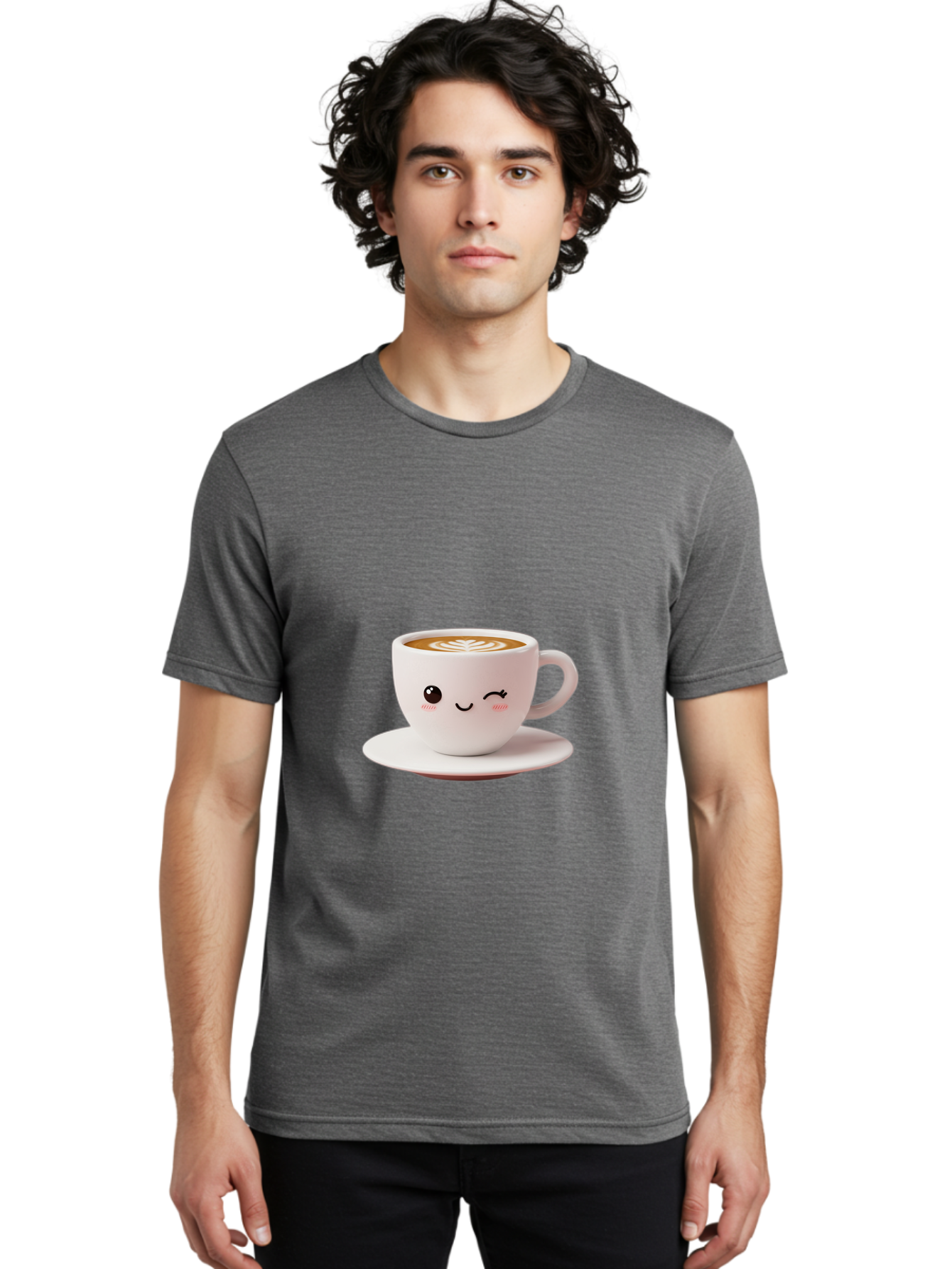 Winking-Coffee-Cup Men'S Graphic Tee, 100% Cotton, Comfortable Casual Summer Wear, Machine Washable, Cute Coffee Cup, Cartoon Character, Coffee Break, Latte Art, Winking Face, Adorable Design, Morning Pick-Me-Up, Coffee Lover, Cozy Vibes Bac553 16