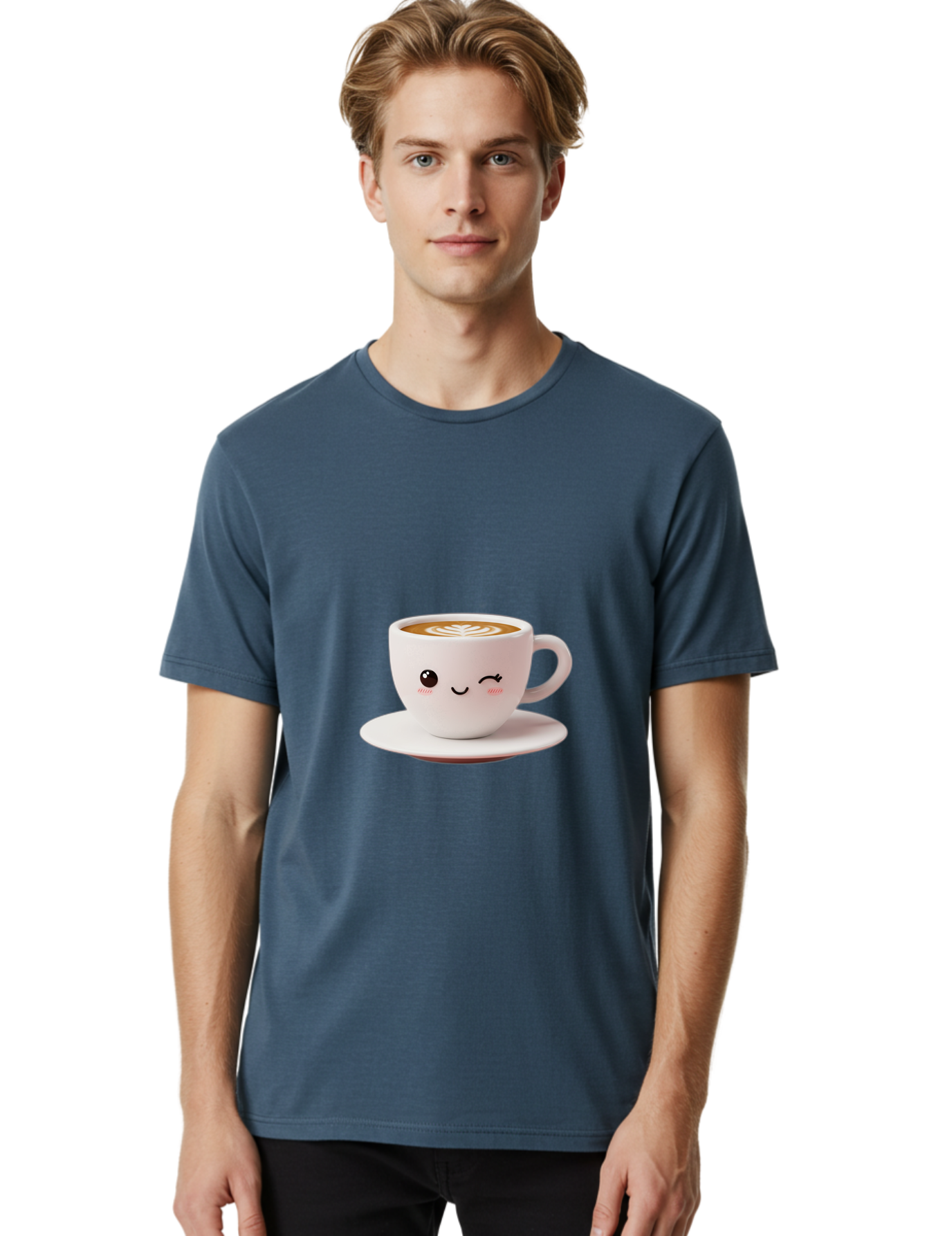 Winking-Coffee-Cup Men'S Graphic Tee, 100% Cotton, Comfortable Casual Summer Wear, Machine Washable, Cute Coffee Cup, Cartoon Character, Coffee Break, Latte Art, Winking Face, Adorable Design, Morning Pick-Me-Up, Coffee Lover, Cozy Vibes Bac553 25