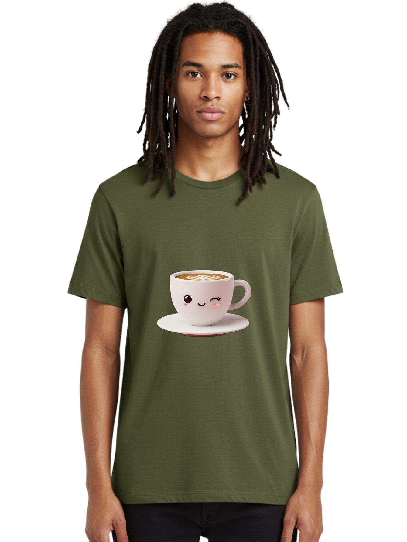 Winking-Coffee-Cup Men'S Graphic Tee, 100% Cotton, Comfortable Casual Summer Wear, Machine Washable, Cute Coffee Cup, Cartoon Character, Coffee Break, Latte Art, Winking Face, Adorable Design, Morning Pick-Me-Up, Coffee Lover, Cozy Vibes Bac553 18