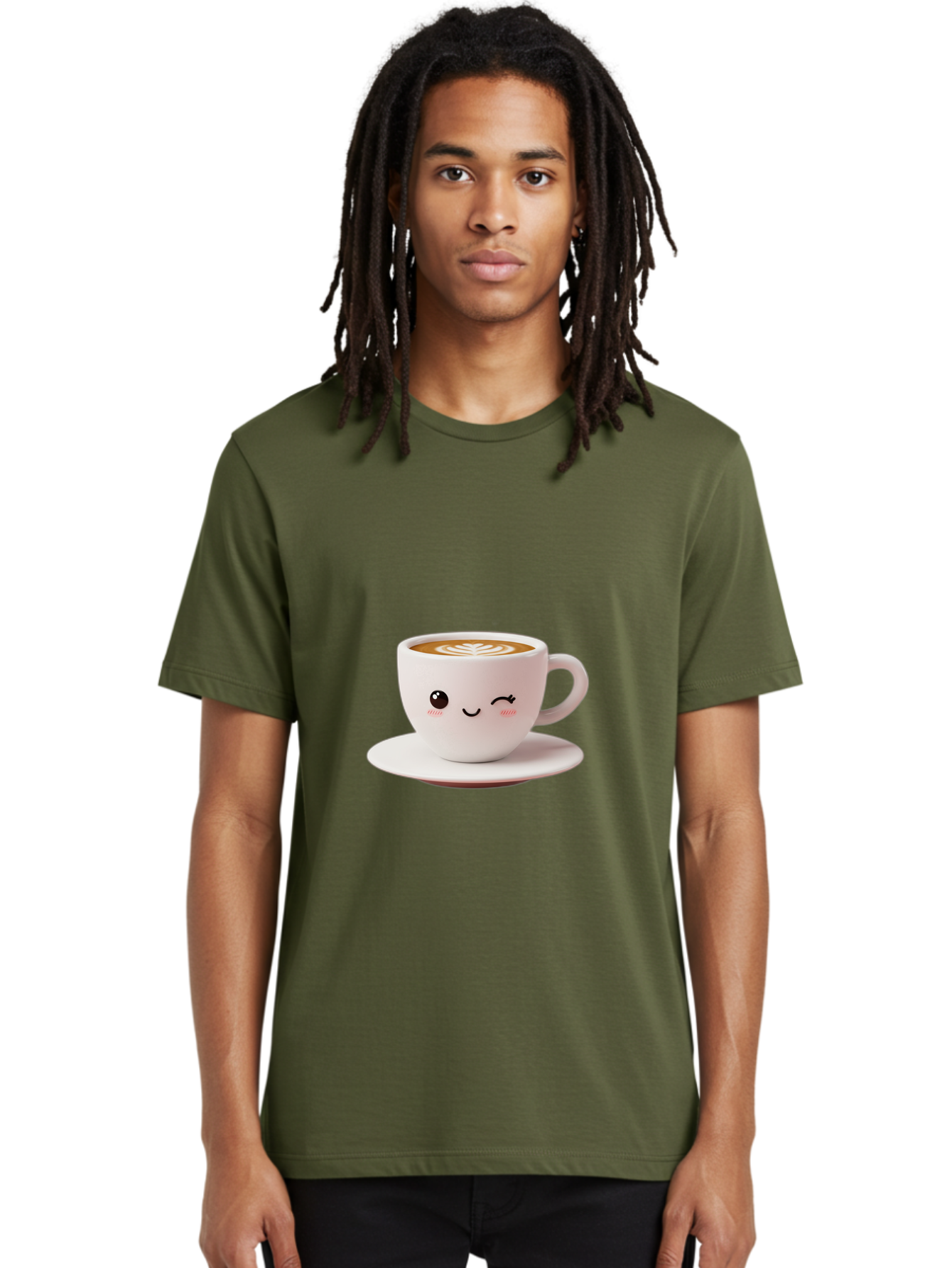 Winking-Coffee-Cup Men'S Graphic Tee, 100% Cotton, Comfortable Casual Summer Wear, Machine Washable, Cute Coffee Cup, Cartoon Character, Coffee Break, Latte Art, Winking Face, Adorable Design, Morning Pick-Me-Up, Coffee Lover, Cozy Vibes Bac553 27