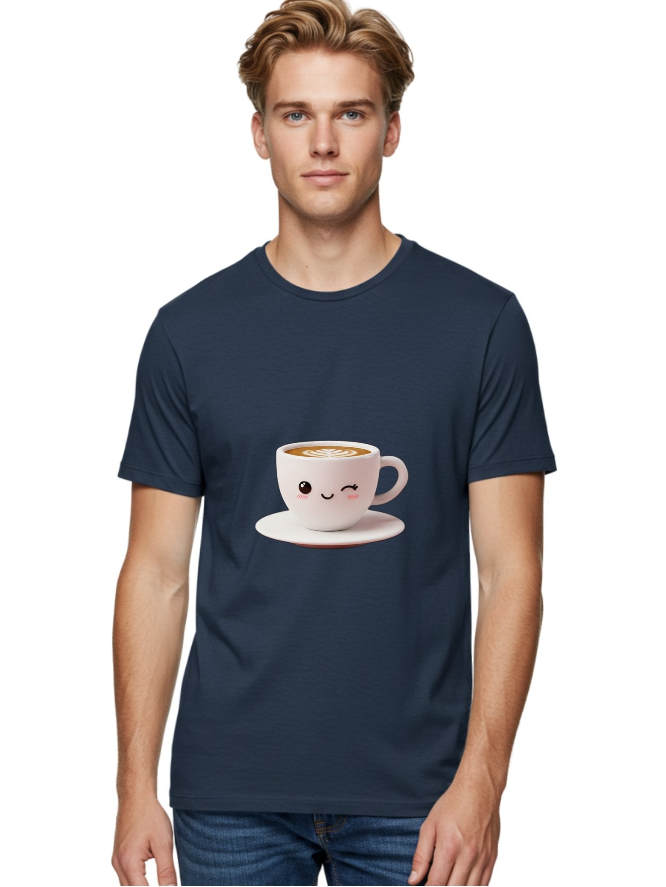 Winking-Coffee-Cup Men'S Graphic Tee, 100% Cotton, Comfortable Casual Summer Wear, Machine Washable, Cute Coffee Cup, Cartoon Character, Coffee Break, Latte Art, Winking Face, Adorable Design, Morning Pick-Me-Up, Coffee Lover, Cozy Vibes Bac553 29