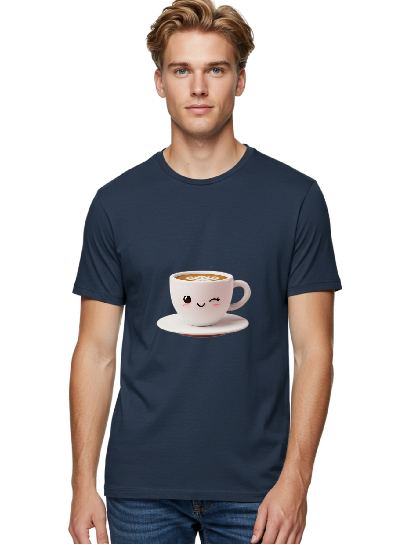 Winking-Coffee-Cup Men'S Graphic Tee, 100% Cotton, Comfortable Casual Summer Wear, Machine Washable, Cute Coffee Cup, Cartoon Character, Coffee Break, Latte Art, Winking Face, Adorable Design, Morning Pick-Me-Up, Coffee Lover, Cozy Vibes Bac553 17