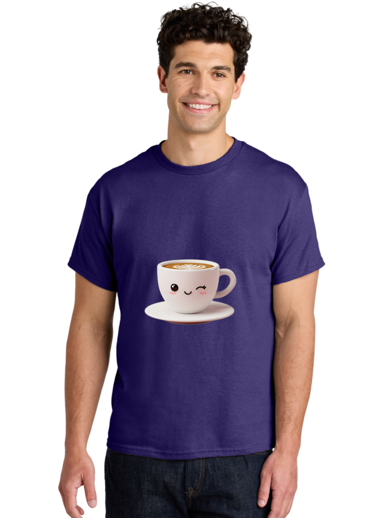 Winking-Coffee-Cup Men'S Graphic Tee, 100% Cotton, Comfortable Casual Summer Wear, Machine Washable, Cute Coffee Cup, Cartoon Character, Coffee Break, Latte Art, Winking Face, Adorable Design, Morning Pick-Me-Up, Coffee Lover, Cozy Vibes Bac553 18