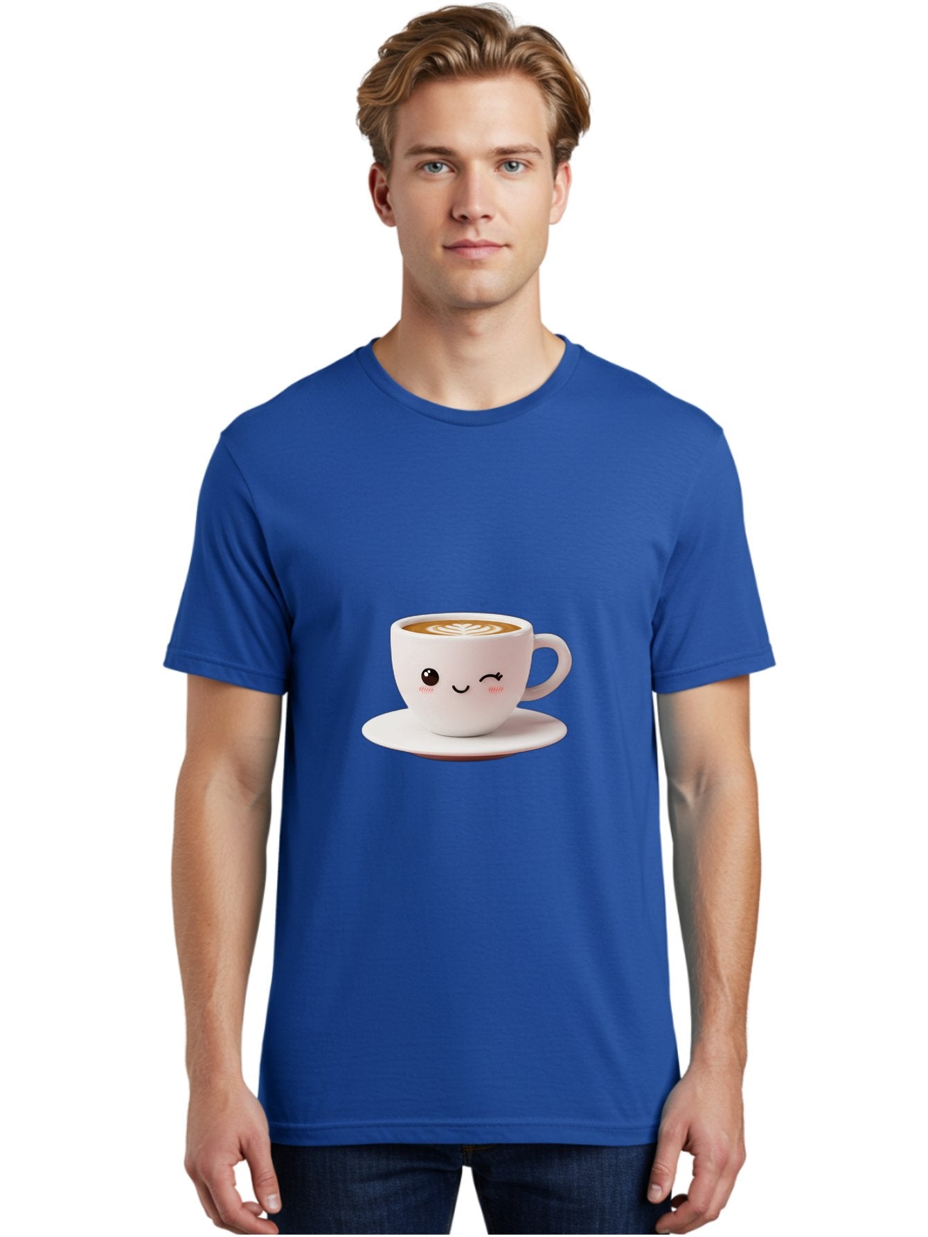 Winking-Coffee-Cup Men'S Graphic Tee, 100% Cotton, Comfortable Casual Summer Wear, Machine Washable, Cute Coffee Cup, Cartoon Character, Coffee Break, Latte Art, Winking Face, Adorable Design, Morning Pick-Me-Up, Coffee Lover, Cozy Vibes Bac553 25