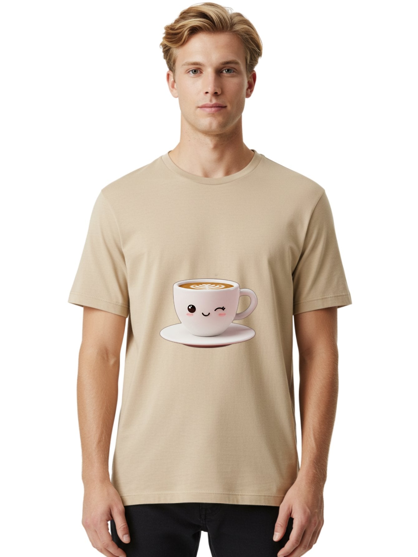 Winking-Coffee-Cup Men'S Graphic Tee, 100% Cotton, Comfortable Casual Summer Wear, Machine Washable, Cute Coffee Cup, Cartoon Character, Coffee Break, Latte Art, Winking Face, Adorable Design, Morning Pick-Me-Up, Coffee Lover, Cozy Vibes Bac553 22