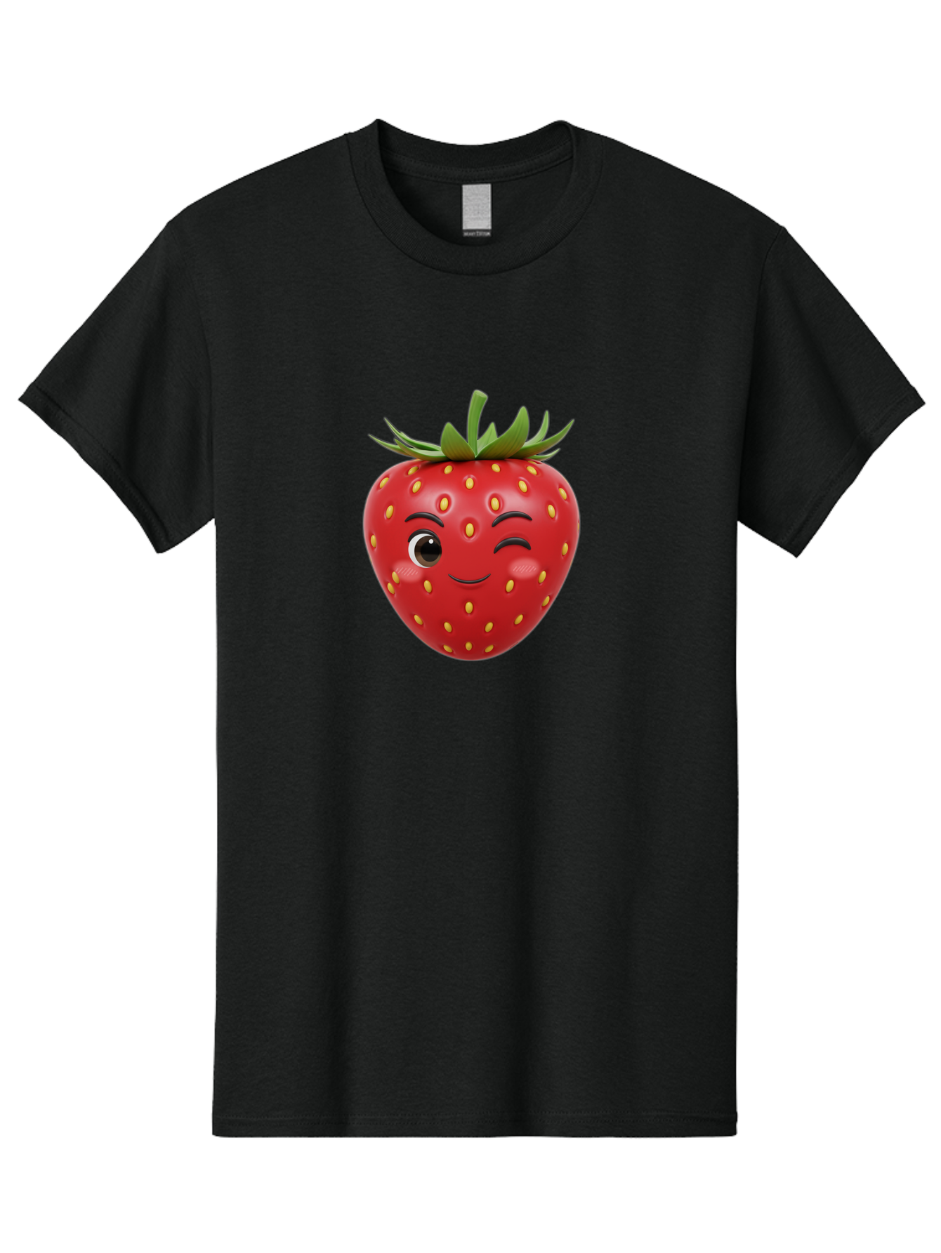 Winking-Strawberry-1 Men'S Graphic Tee, 100% Cotton, Comfortable Casual Summer Wear, Machine Washable, Cartoon Strawberry, Winking Face, Yellow Seeds, Red Fruit, Funny Character, Cute Emoji, Playful Expression, Smiling Face, Bac554 9