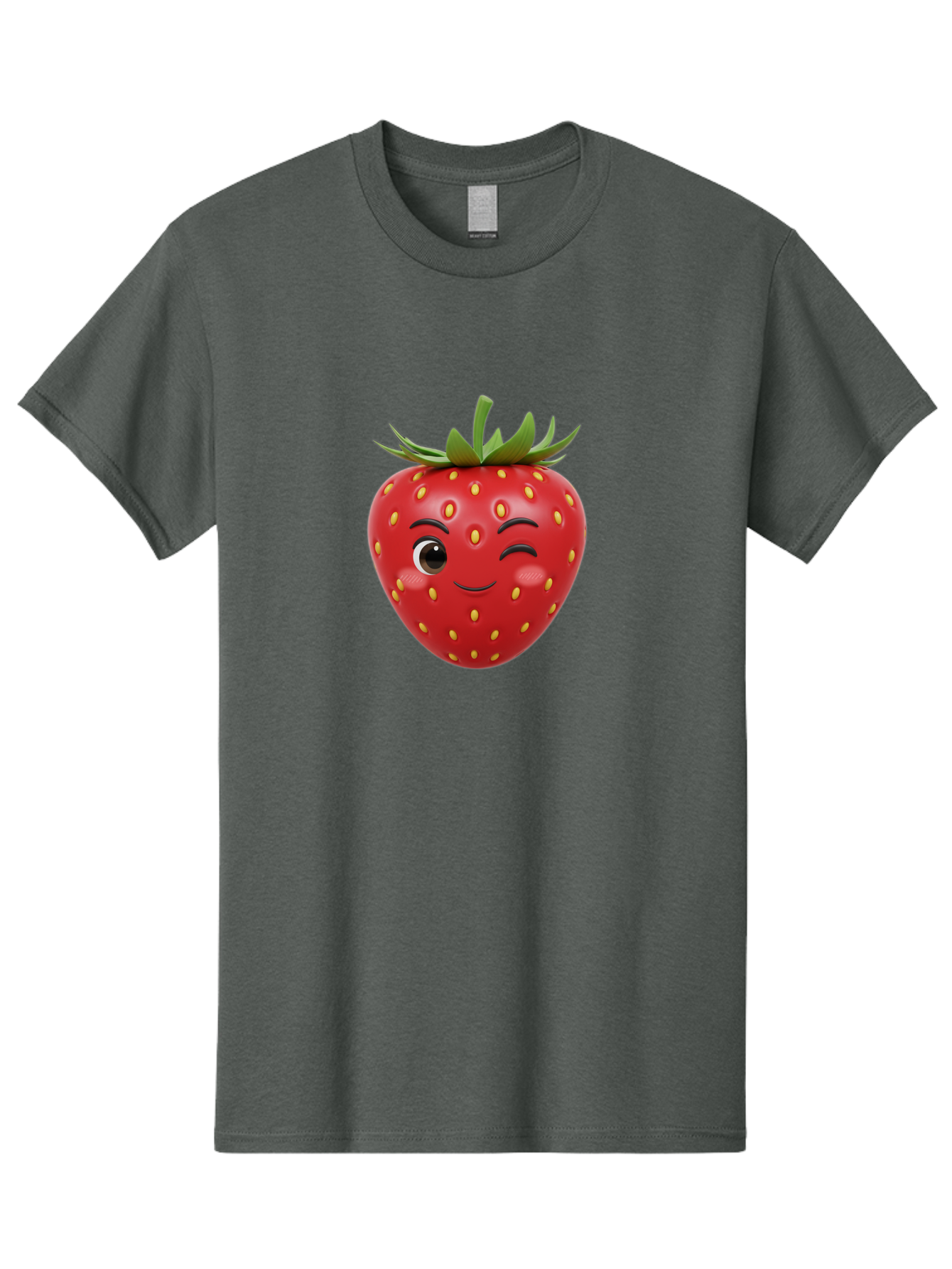 Winking-Strawberry-1 Men'S Graphic Tee, 100% Cotton, Comfortable Casual Summer Wear, Machine Washable, Cartoon Strawberry, Winking Face, Yellow Seeds, Red Fruit, Funny Character, Cute Emoji, Playful Expression, Smiling Face, Bac554 13