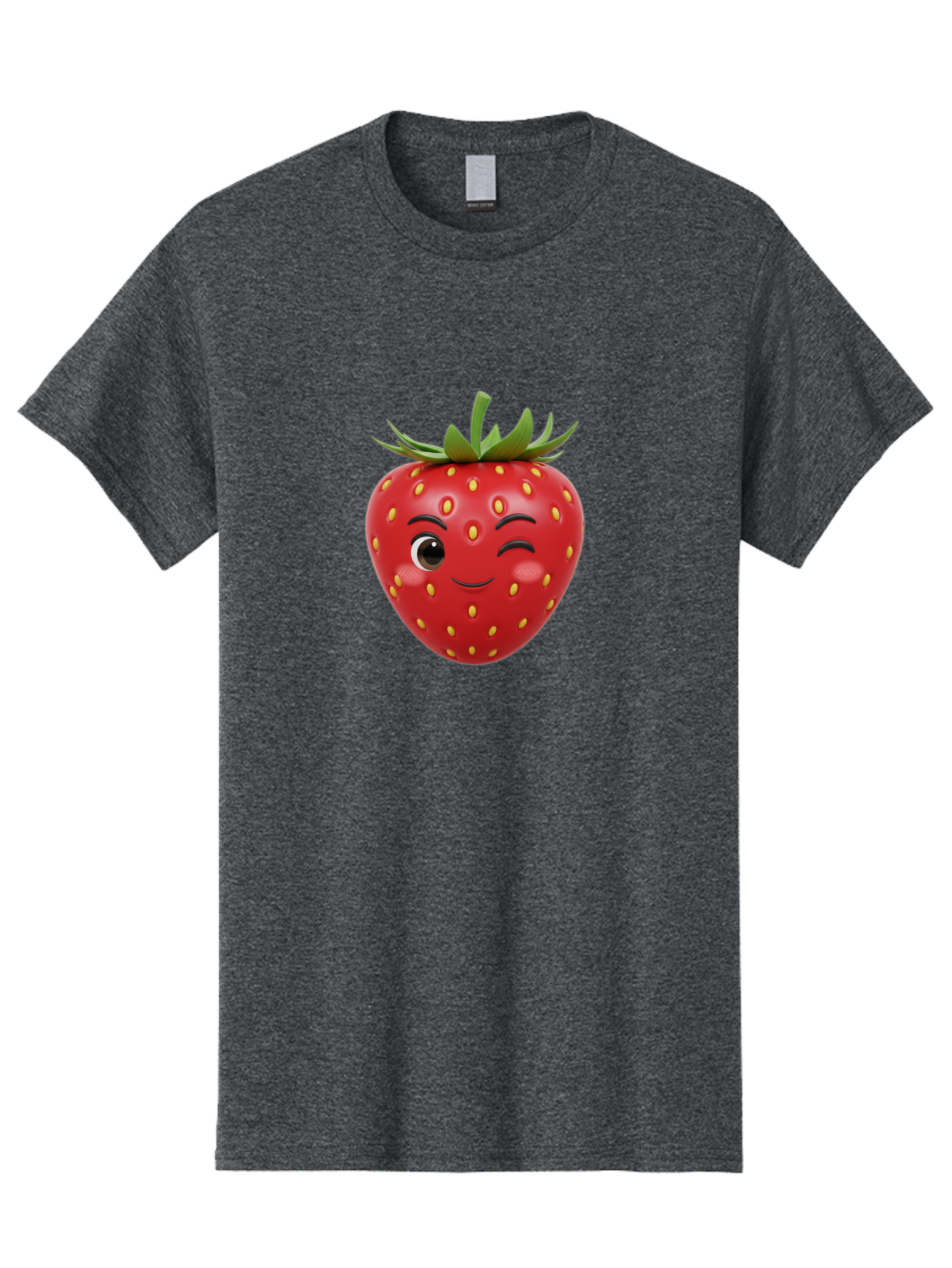 Winking-Strawberry-1 Men'S Graphic Tee, 100% Cotton, Comfortable Casual Summer Wear, Machine Washable, Cartoon Strawberry, Winking Face, Yellow Seeds, Red Fruit, Funny Character, Cute Emoji, Playful Expression, Smiling Face, Bac554 12