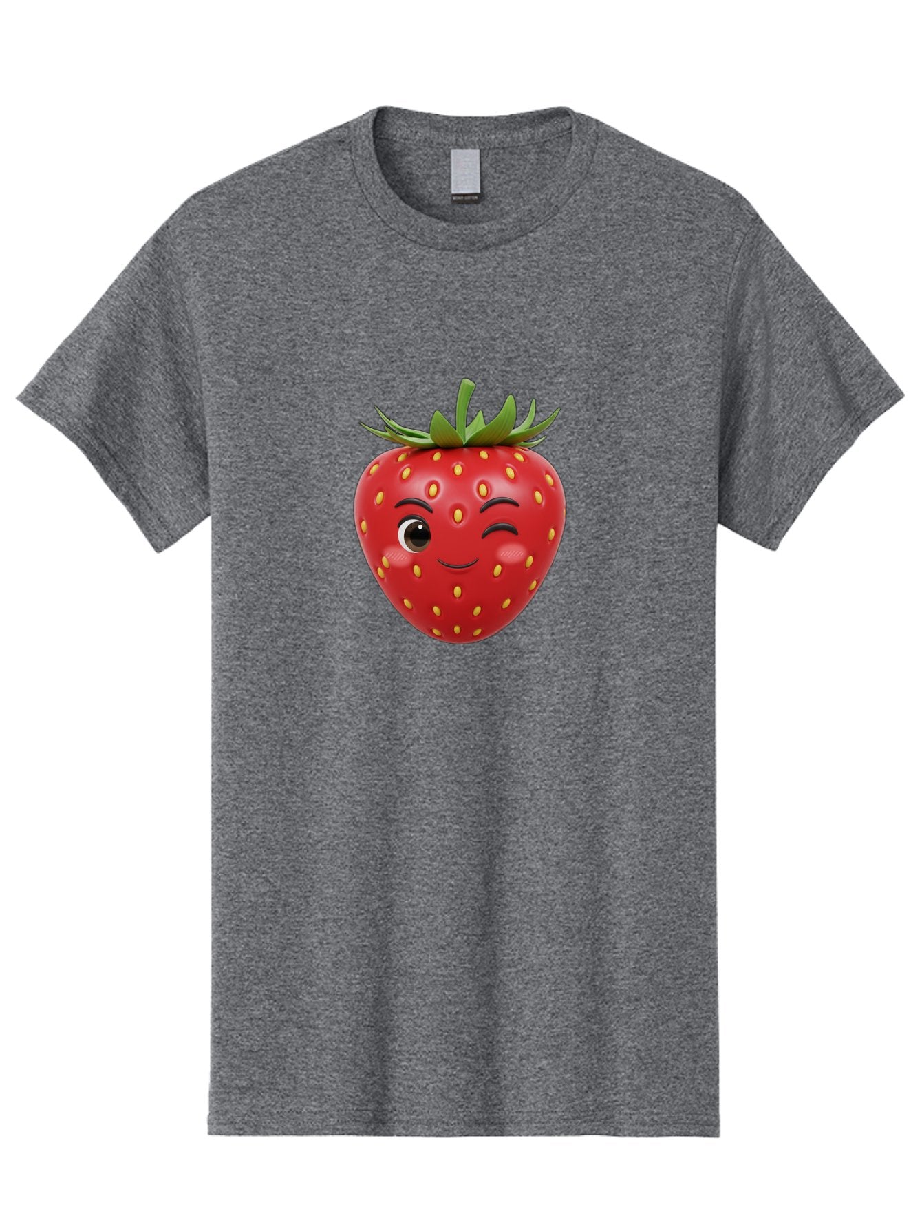 Winking-Strawberry-1 Men'S Graphic Tee, 100% Cotton, Comfortable Casual Summer Wear, Machine Washable, Cartoon Strawberry, Winking Face, Yellow Seeds, Red Fruit, Funny Character, Cute Emoji, Playful Expression, Smiling Face, Bac554 13