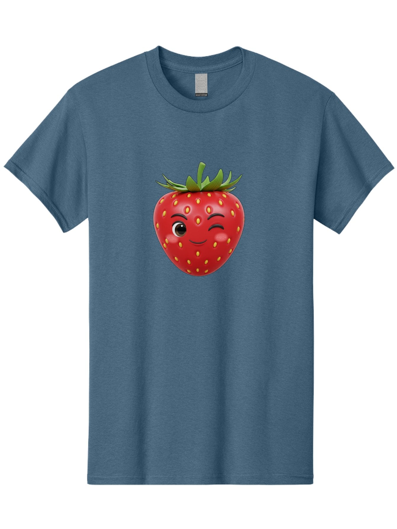 Winking-Strawberry-1 Men'S Graphic Tee, 100% Cotton, Comfortable Casual Summer Wear, Machine Washable, Cartoon Strawberry, Winking Face, Yellow Seeds, Red Fruit, Funny Character, Cute Emoji, Playful Expression, Smiling Face, Bac554 6