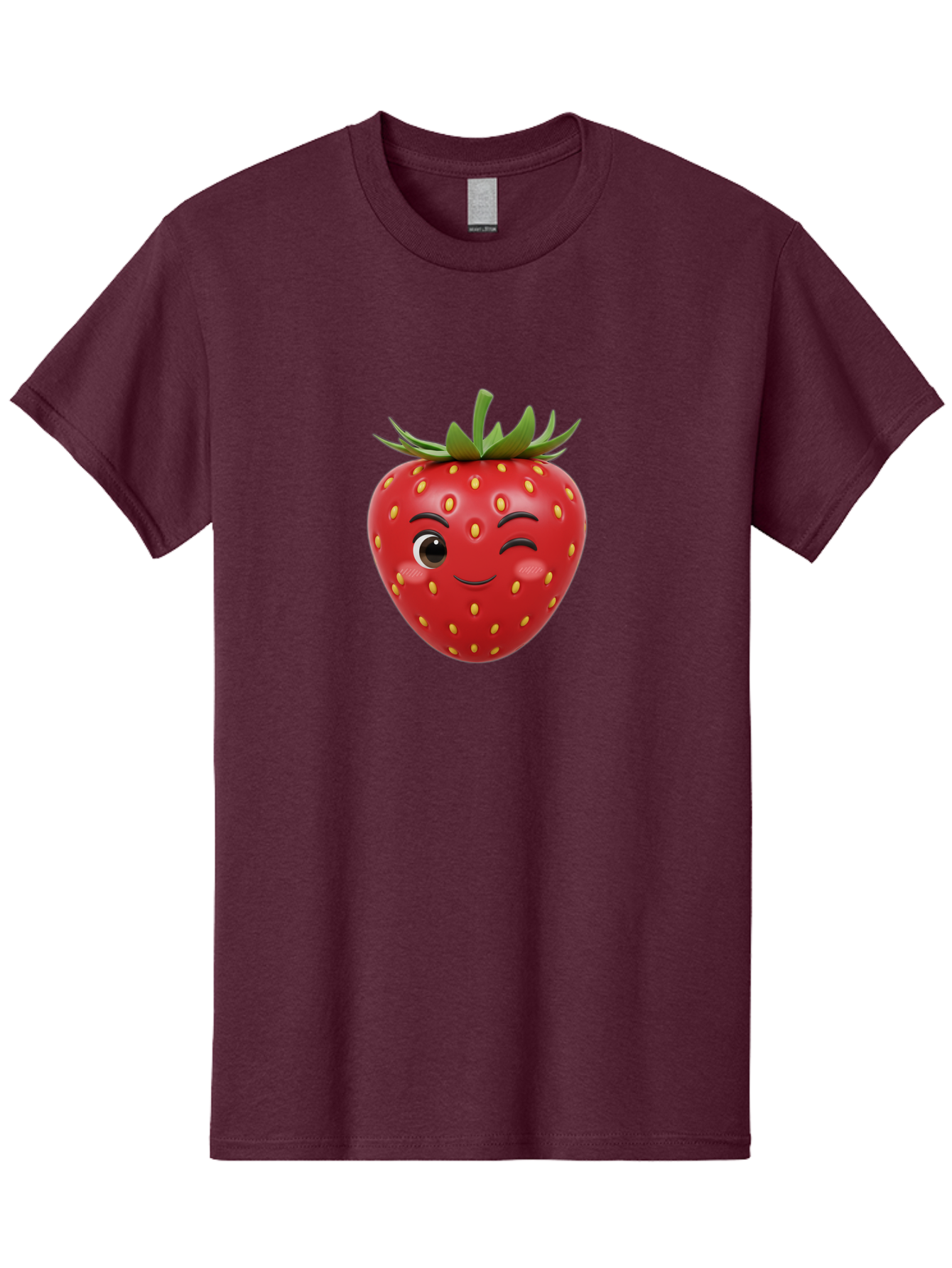 Winking-Strawberry-1 Men'S Graphic Tee, 100% Cotton, Comfortable Casual Summer Wear, Machine Washable, Cartoon Strawberry, Winking Face, Yellow Seeds, Red Fruit, Funny Character, Cute Emoji, Playful Expression, Smiling Face, Bac554 8