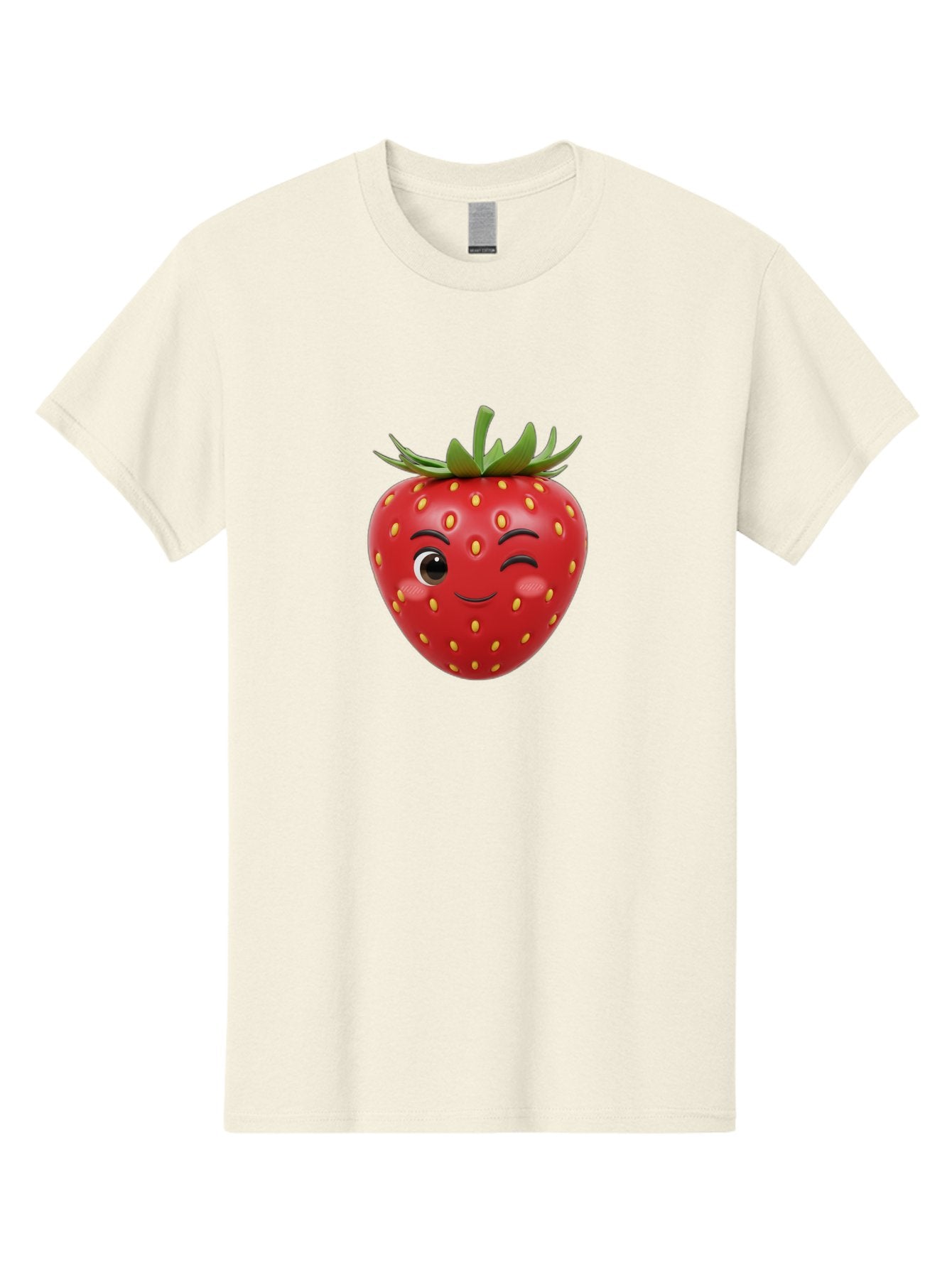 Winking-Strawberry-1 Men'S Graphic Tee, 100% Cotton, Comfortable Casual Summer Wear, Machine Washable, Cartoon Strawberry, Winking Face, Yellow Seeds, Red Fruit, Funny Character, Cute Emoji, Playful Expression, Smiling Face, Bac554 10