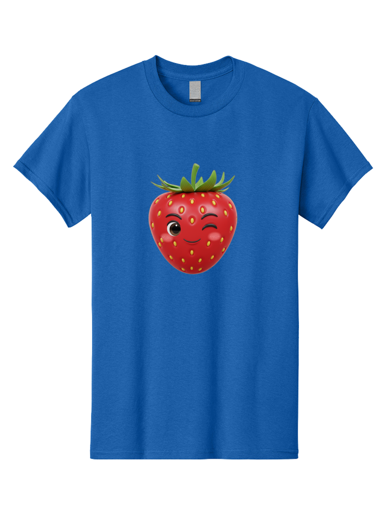 Winking-Strawberry-1 Men'S Graphic Tee, 100% Cotton, Comfortable Casual Summer Wear, Machine Washable, Cartoon Strawberry, Winking Face, Yellow Seeds, Red Fruit, Funny Character, Cute Emoji, Playful Expression, Smiling Face, Bac554 5