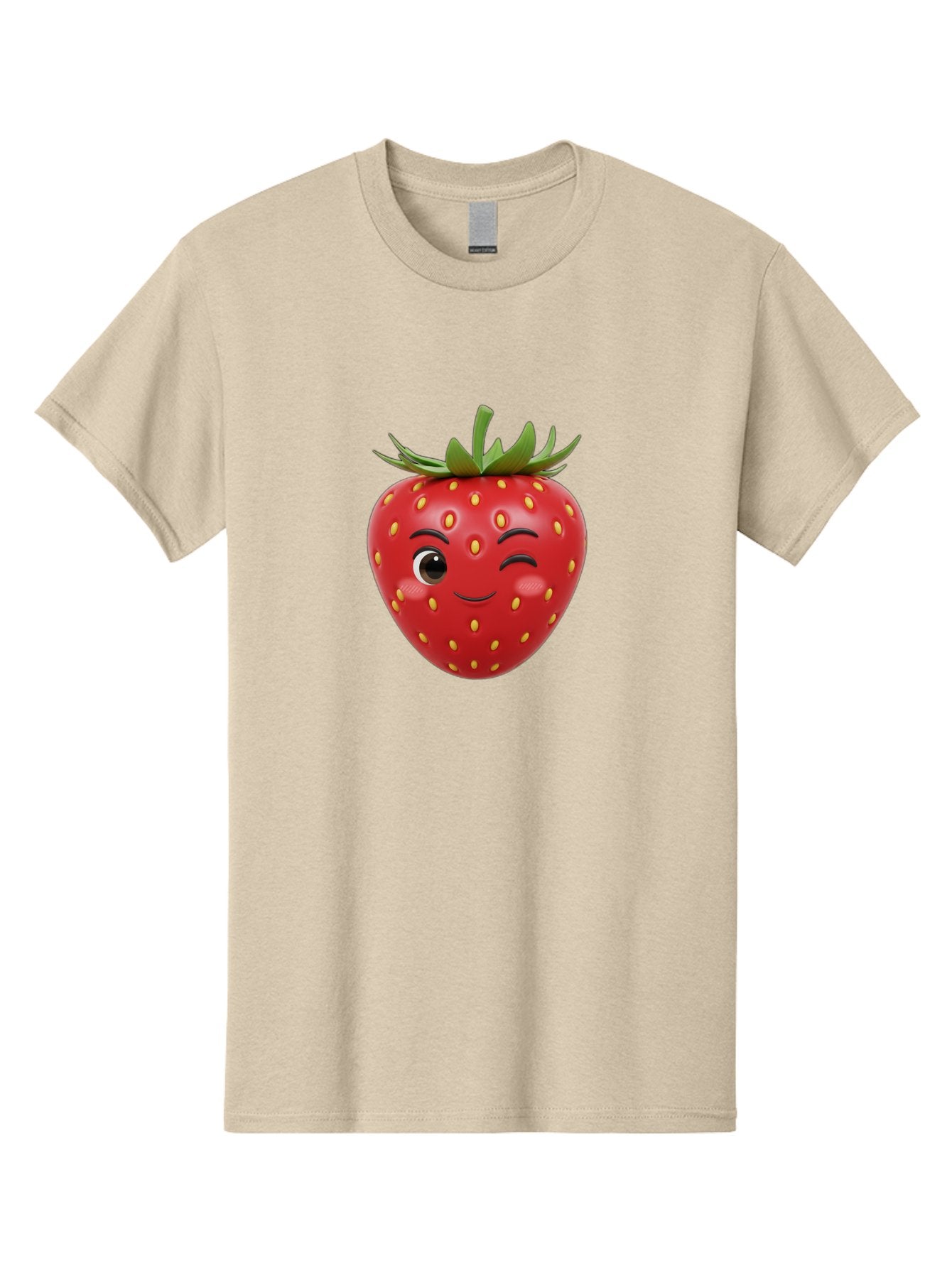 Winking-Strawberry-1 Men'S Graphic Tee, 100% Cotton, Comfortable Casual Summer Wear, Machine Washable, Cartoon Strawberry, Winking Face, Yellow Seeds, Red Fruit, Funny Character, Cute Emoji, Playful Expression, Smiling Face, Bac554