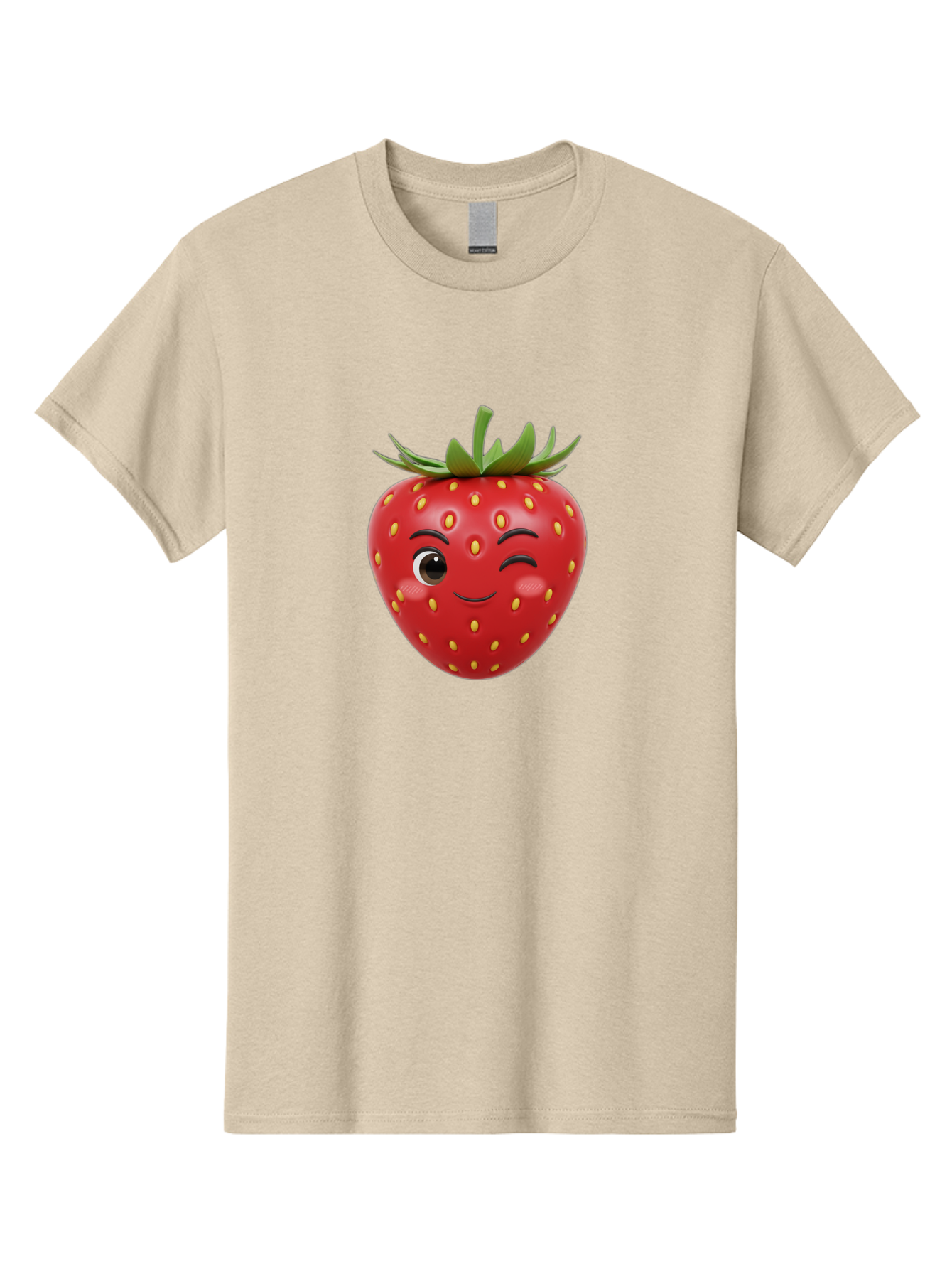 Winking-Strawberry-1 Men'S Graphic Tee, 100% Cotton, Comfortable Casual Summer Wear, Machine Washable, Cartoon Strawberry, Winking Face, Yellow Seeds, Red Fruit, Funny Character, Cute Emoji, Playful Expression, Smiling Face, Bac554 11