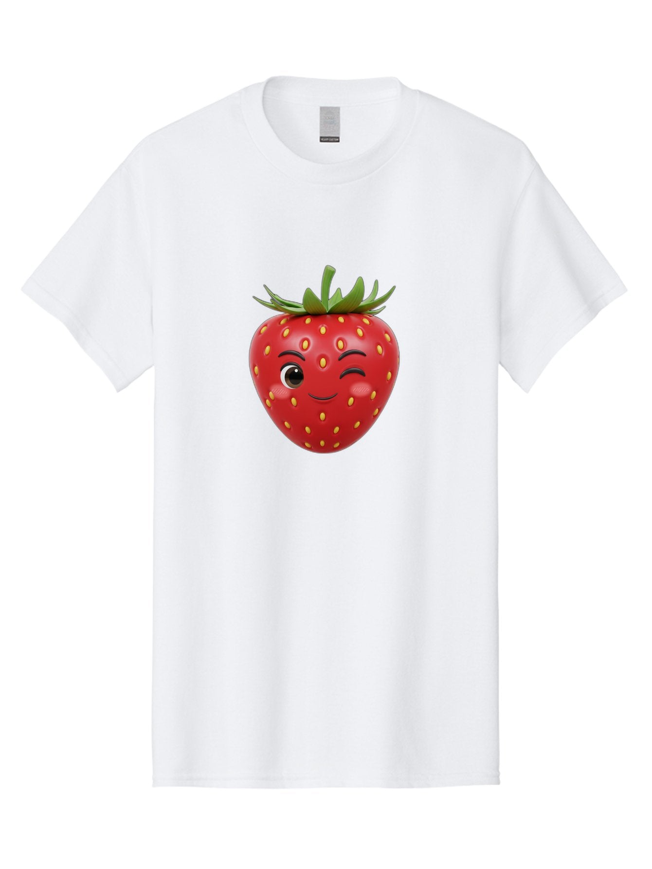 Winking-Strawberry-1 Men'S Graphic Tee, 100% Cotton, Comfortable Casual Summer Wear, Machine Washable, Cartoon Strawberry, Winking Face, Yellow Seeds, Red Fruit, Funny Character, Cute Emoji, Playful Expression, Smiling Face, Bac554 15