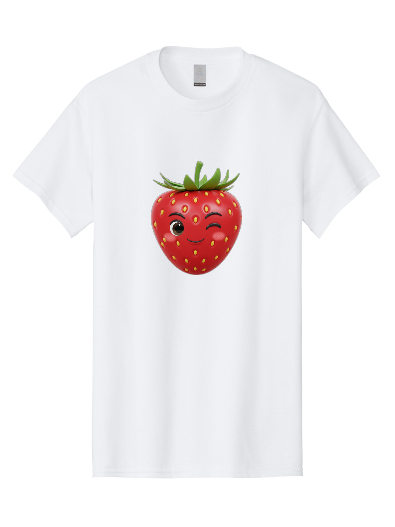 Winking-Strawberry-1 Men'S Graphic Tee, 100% Cotton, Comfortable Casual Summer Wear, Machine Washable, Cartoon Strawberry, Winking Face, Yellow Seeds, Red Fruit, Funny Character, Cute Emoji, Playful Expression, Smiling Face, Bac554