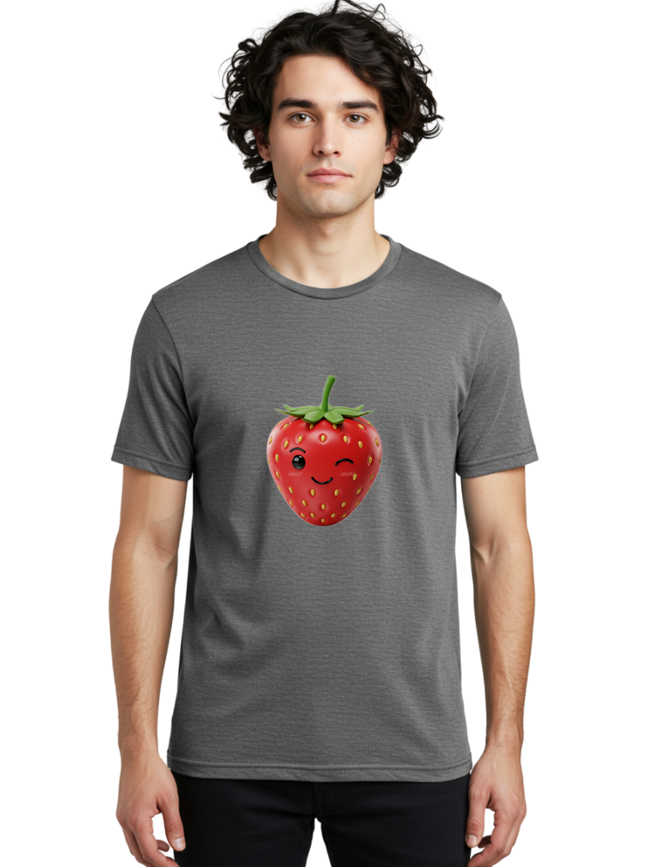 Winking-Strawberry-10 Men'S Graphic Tee, 100% Cotton, Comfortable Casual Summer Wear, Machine Washable, Red Strawberry, Cartoon Character, Winking Face, Smiling Strawberry, Cute Emoji, Fruit Illustration, Yellow Seeds, Strawberry Icon Bac555 19