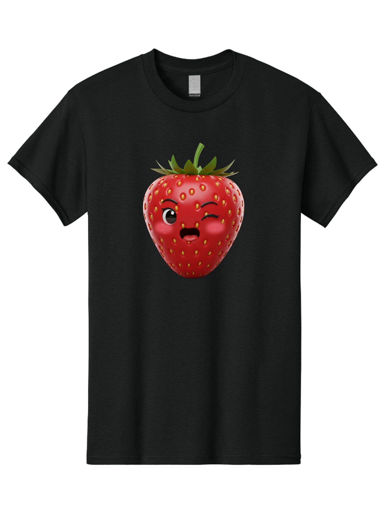 Winking-Strawberry-11 Men'S Graphic Tee, 100% Cotton, Comfortable Casual Summer Wear, Machine Washable, Cartoon Strawberry, Winking Face, Playful Expression, Comical Character, Vibrant Red, Yellow Seeds, Green Leaves, Funny Emotion, Emoticon Bac556 10