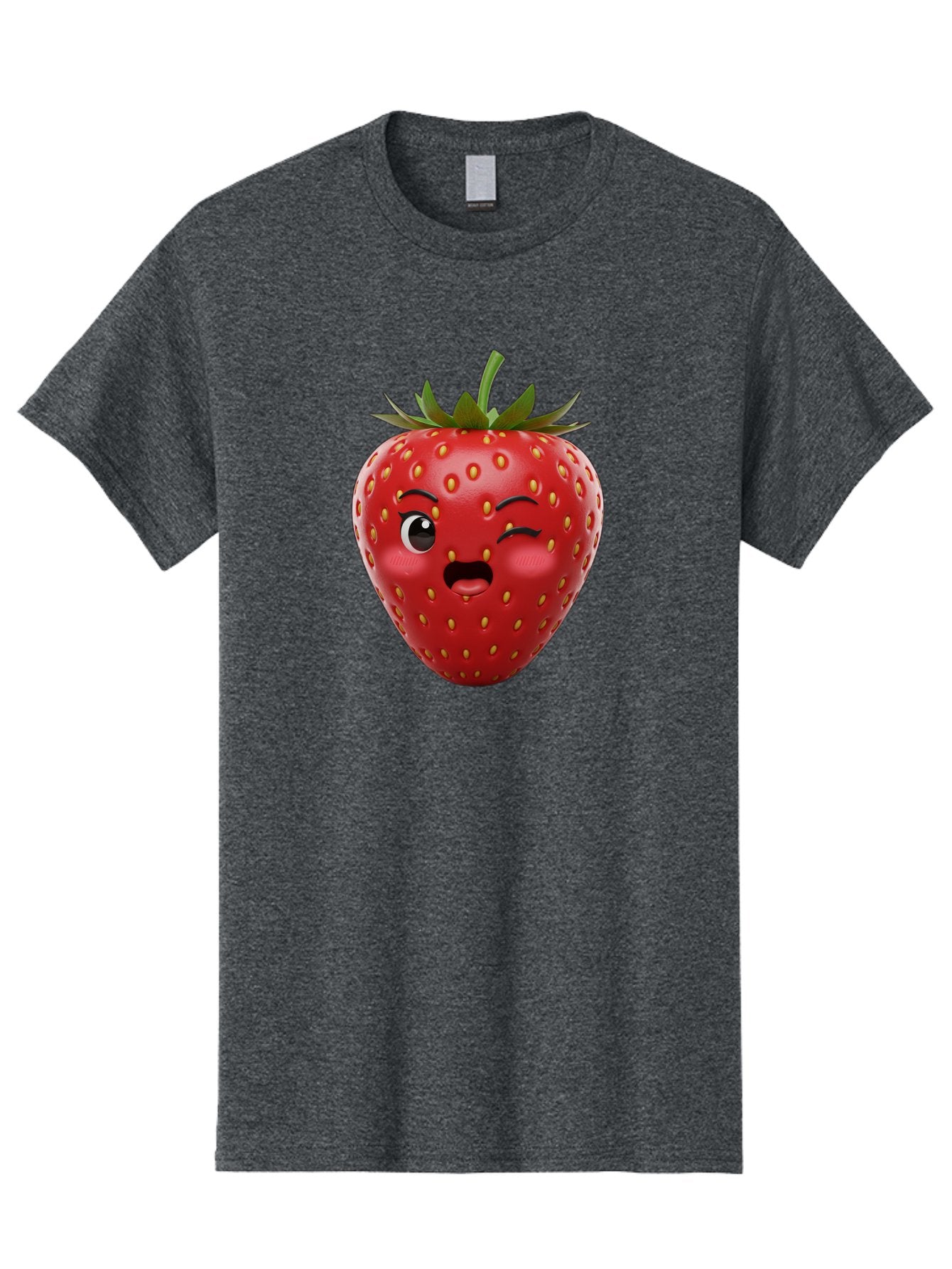 Winking-Strawberry-11 Men'S Graphic Tee, 100% Cotton, Comfortable Casual Summer Wear, Machine Washable, Cartoon Strawberry, Winking Face, Playful Expression, Comical Character, Vibrant Red, Yellow Seeds, Green Leaves, Funny Emotion, Emoticon Bac556 5