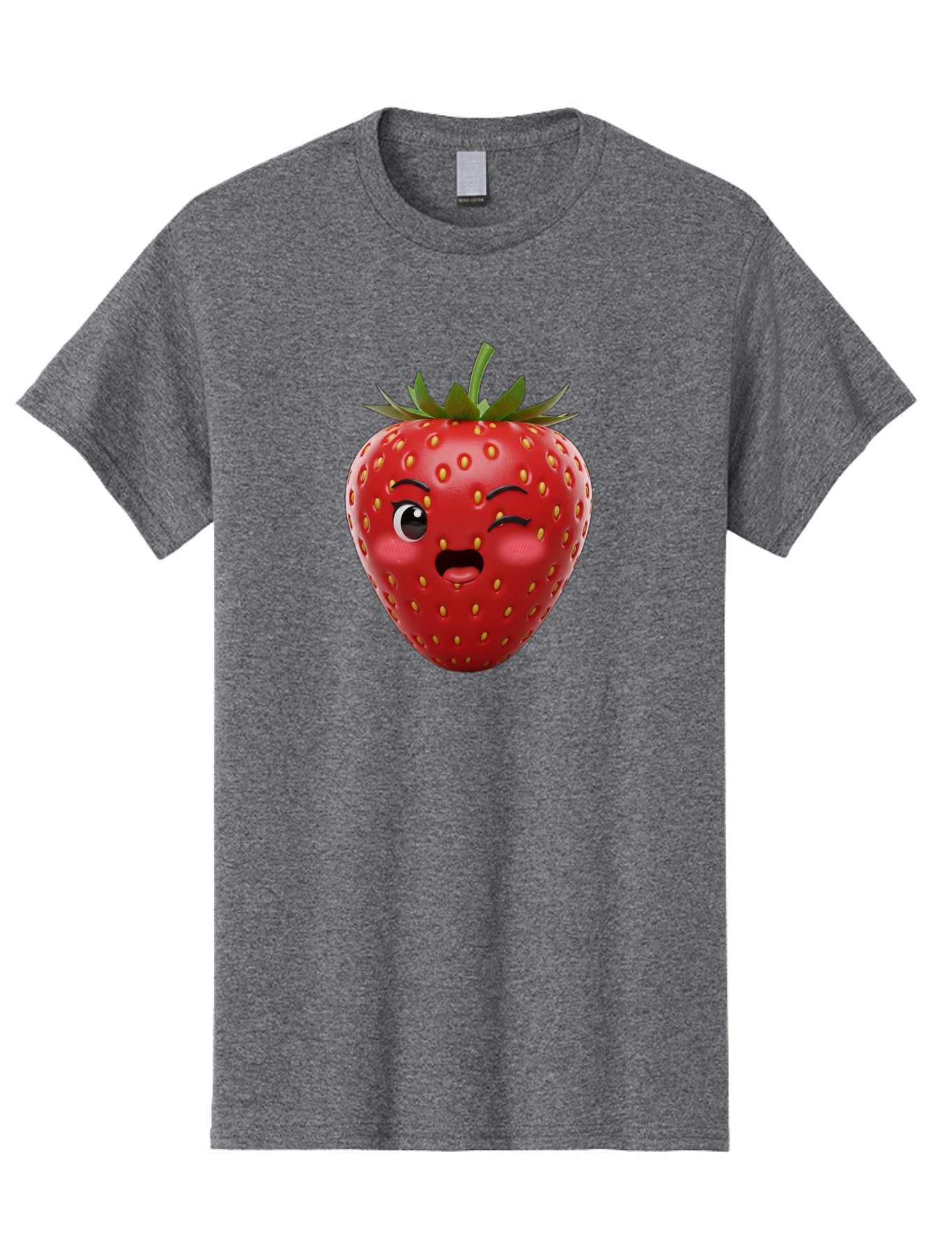 Winking-Strawberry-11 Men'S Graphic Tee, 100% Cotton, Comfortable Casual Summer Wear, Machine Washable, Cartoon Strawberry, Winking Face, Playful Expression, Comical Character, Vibrant Red, Yellow Seeds, Green Leaves, Funny Emotion, Emoticon Bac556 9