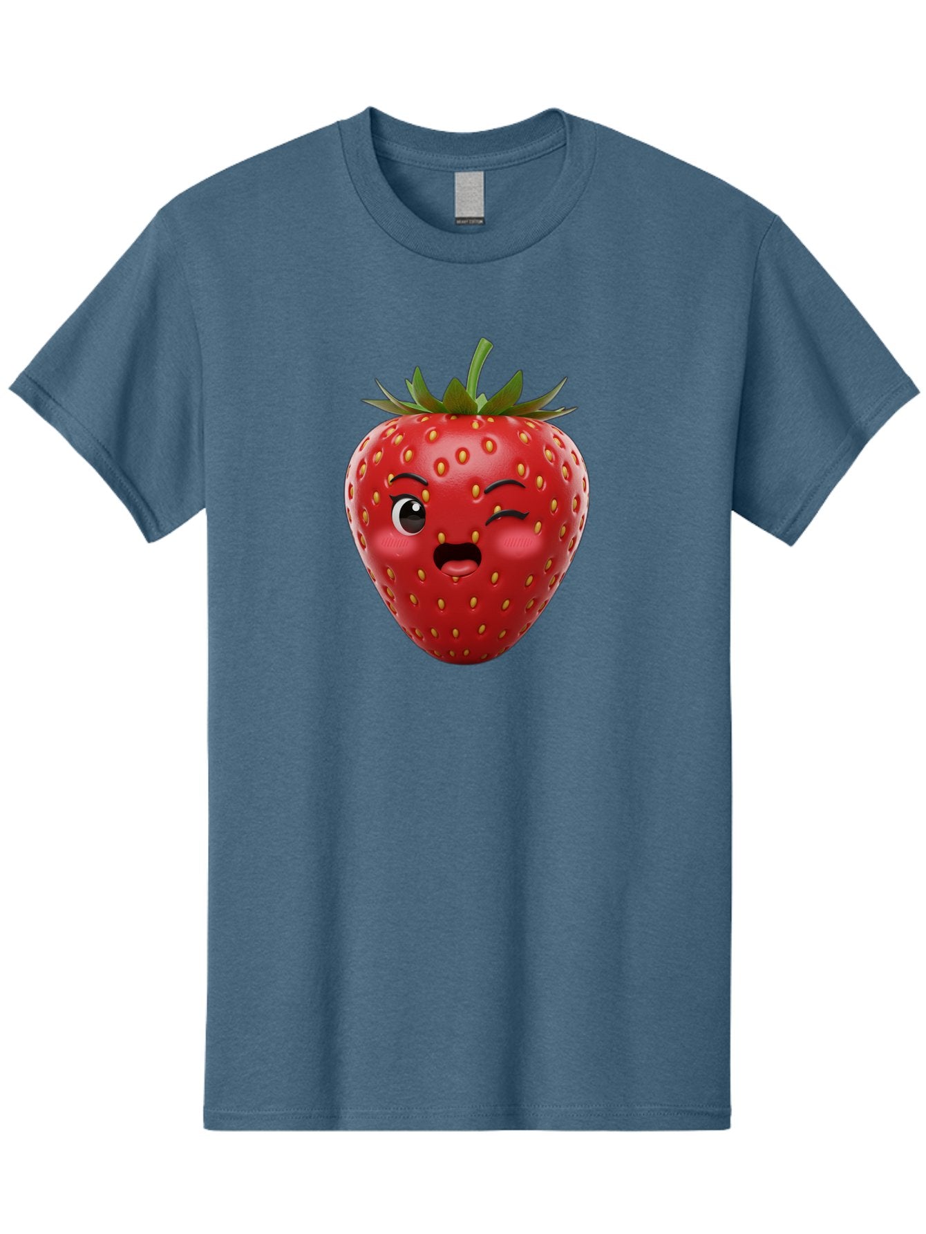 Winking-Strawberry-11 Men'S Graphic Tee, 100% Cotton, Comfortable Casual Summer Wear, Machine Washable, Cartoon Strawberry, Winking Face, Playful Expression, Comical Character, Vibrant Red, Yellow Seeds, Green Leaves, Funny Emotion, Emoticon Bac556 13