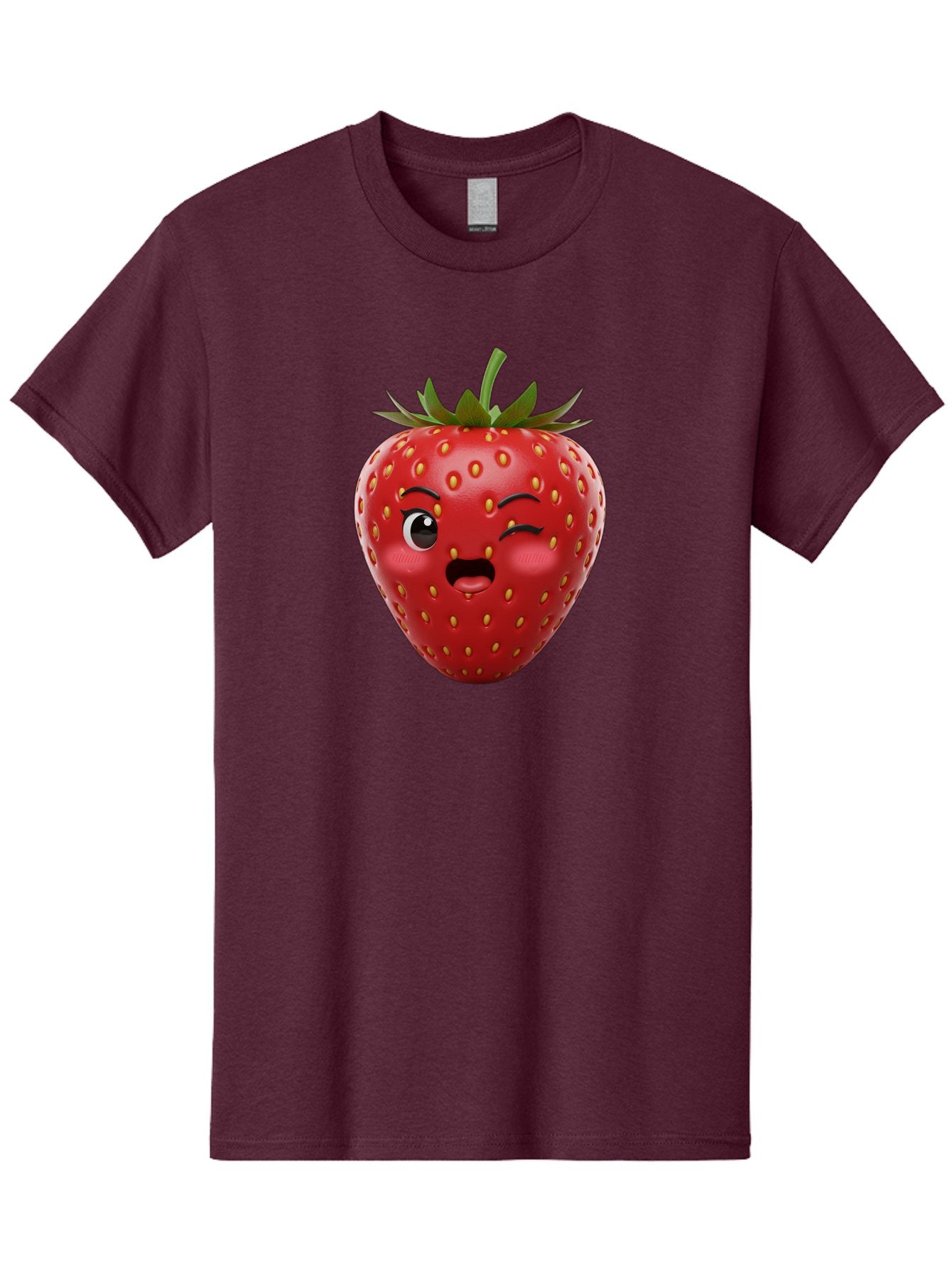 Winking-Strawberry-11 Men'S Graphic Tee, 100% Cotton, Comfortable Casual Summer Wear, Machine Washable, Cartoon Strawberry, Winking Face, Playful Expression, Comical Character, Vibrant Red, Yellow Seeds, Green Leaves, Funny Emotion, Emoticon Bac556