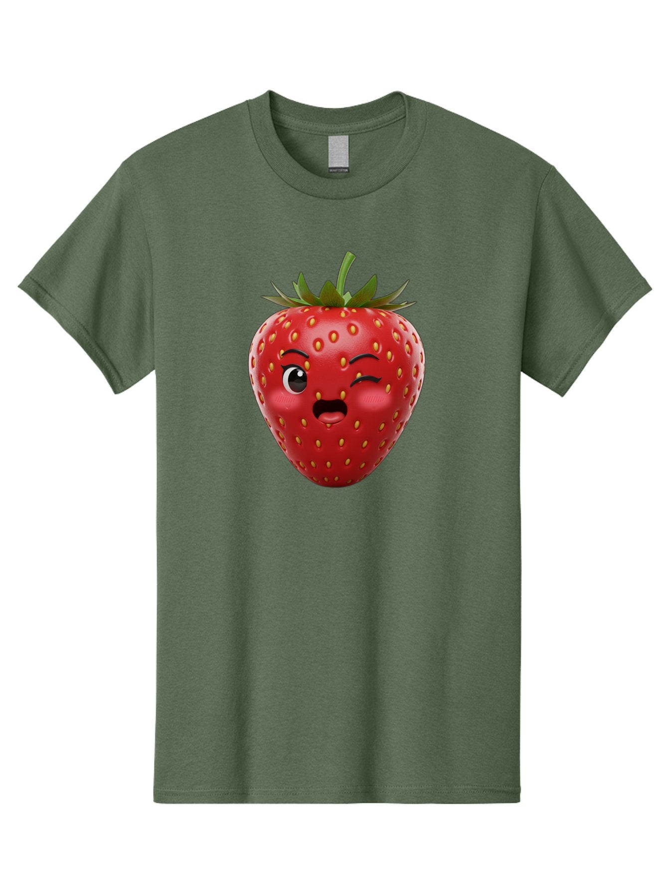 Winking-Strawberry-11 Men'S Graphic Tee, 100% Cotton, Comfortable Casual Summer Wear, Machine Washable, Cartoon Strawberry, Winking Face, Playful Expression, Comical Character, Vibrant Red, Yellow Seeds, Green Leaves, Funny Emotion, Emoticon Bac556 11