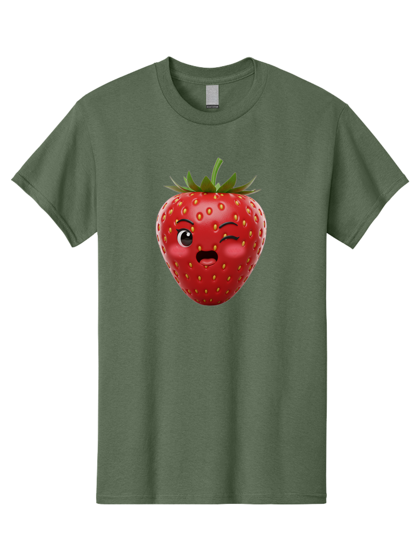 Winking-Strawberry-11 Men'S Graphic Tee, 100% Cotton, Comfortable Casual Summer Wear, Machine Washable, Cartoon Strawberry, Winking Face, Playful Expression, Comical Character, Vibrant Red, Yellow Seeds, Green Leaves, Funny Emotion, Emoticon Bac556 4
