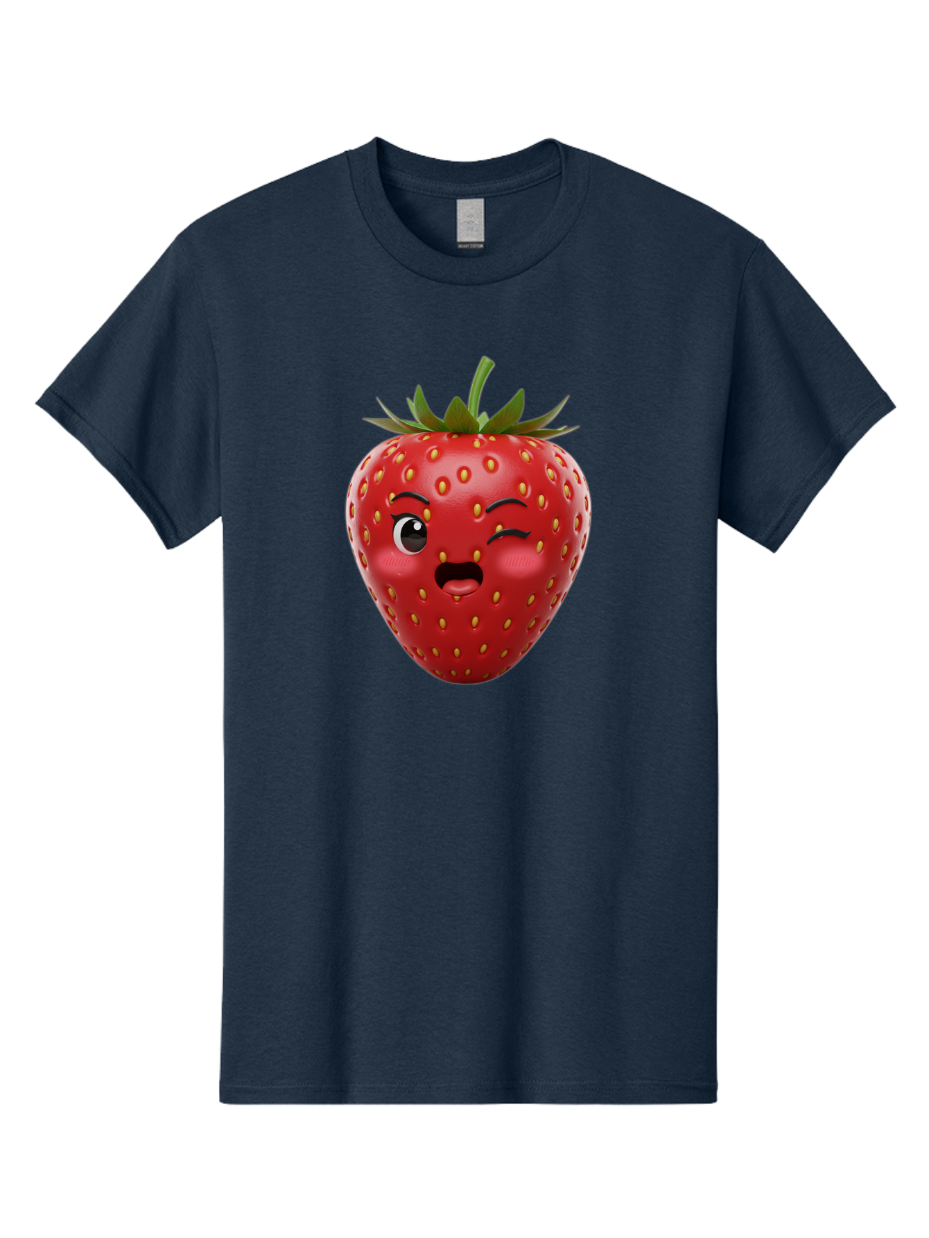 Winking-Strawberry-11 Men'S Graphic Tee, 100% Cotton, Comfortable Casual Summer Wear, Machine Washable, Cartoon Strawberry, Winking Face, Playful Expression, Comical Character, Vibrant Red, Yellow Seeds, Green Leaves, Funny Emotion, Emoticon Bac556 13