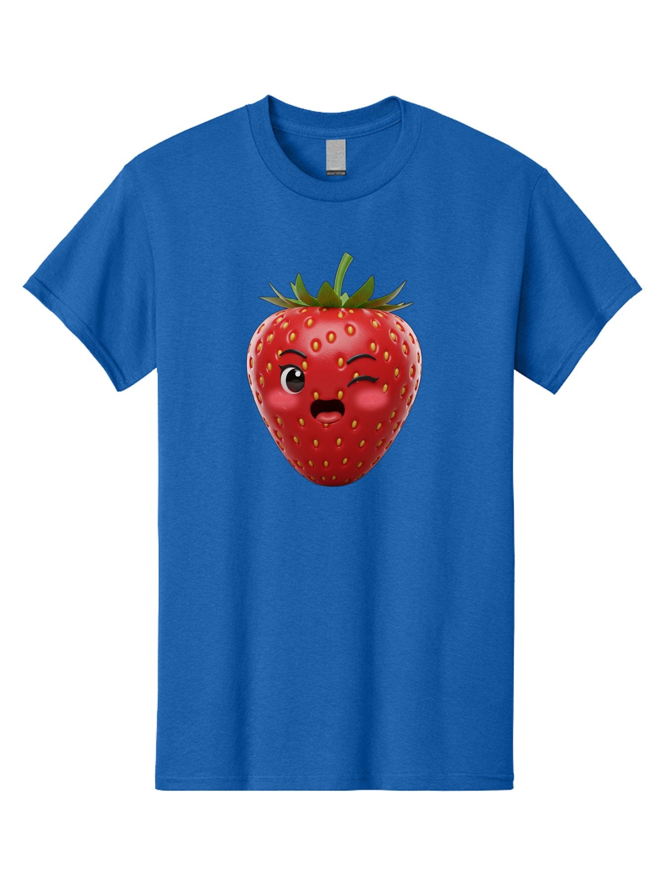 Winking-Strawberry-11 Men'S Graphic Tee, 100% Cotton, Comfortable Casual Summer Wear, Machine Washable, Cartoon Strawberry, Winking Face, Playful Expression, Comical Character, Vibrant Red, Yellow Seeds, Green Leaves, Funny Emotion, Emoticon Bac556 4