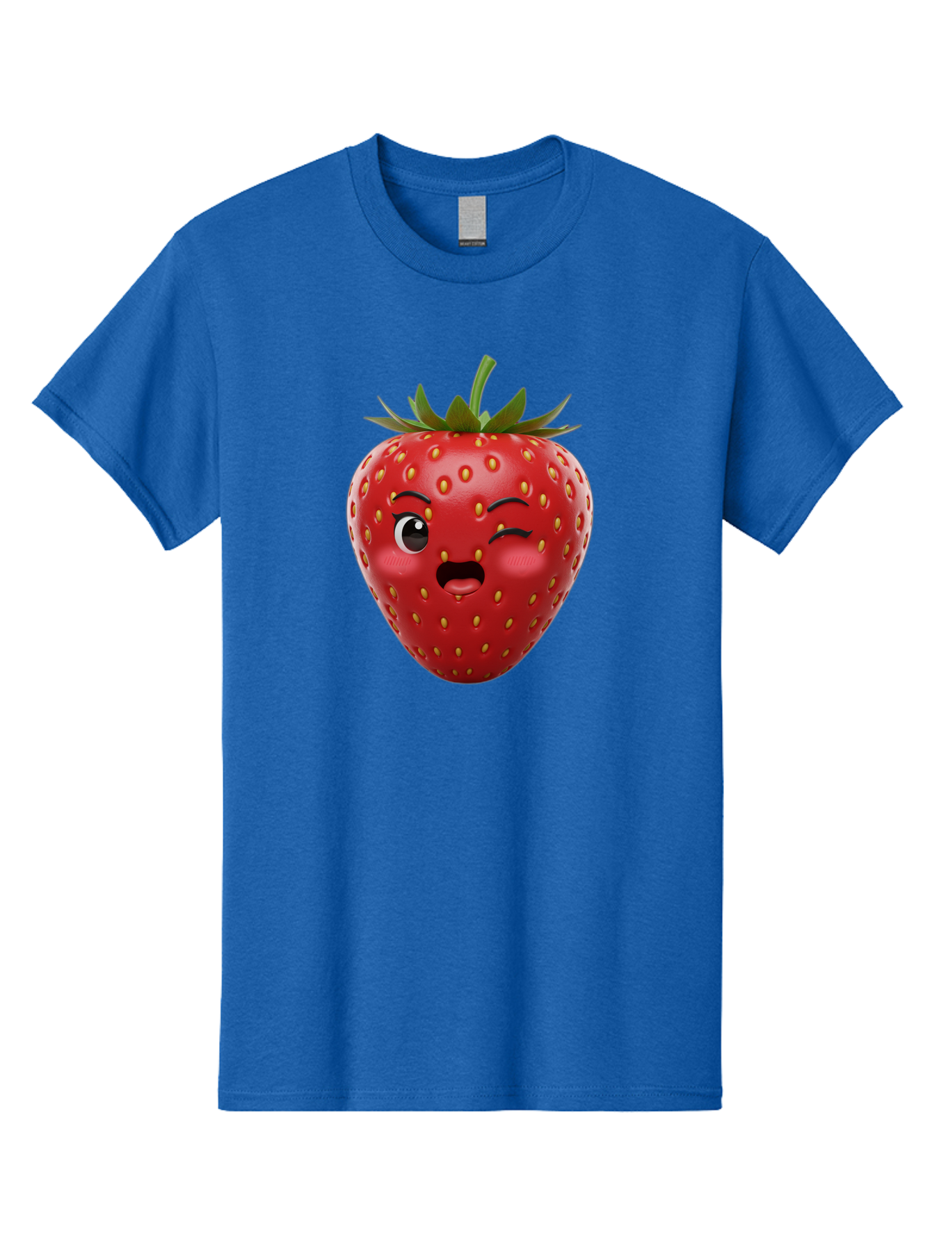 Winking-Strawberry-11 Men'S Graphic Tee, 100% Cotton, Comfortable Casual Summer Wear, Machine Washable, Cartoon Strawberry, Winking Face, Playful Expression, Comical Character, Vibrant Red, Yellow Seeds, Green Leaves, Funny Emotion, Emoticon Bac556 12