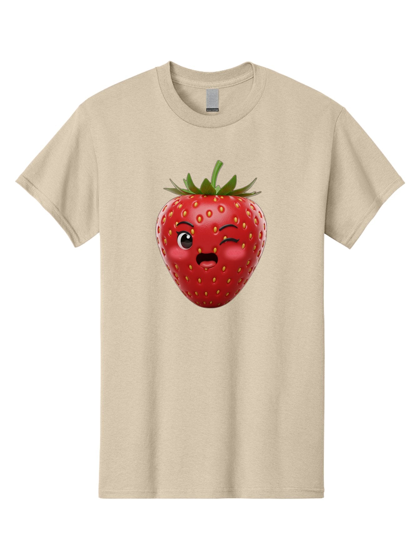 Winking-Strawberry-11 Men'S Graphic Tee, 100% Cotton, Comfortable Casual Summer Wear, Machine Washable, Cartoon Strawberry, Winking Face, Playful Expression, Comical Character, Vibrant Red, Yellow Seeds, Green Leaves, Funny Emotion, Emoticon Bac556 15
