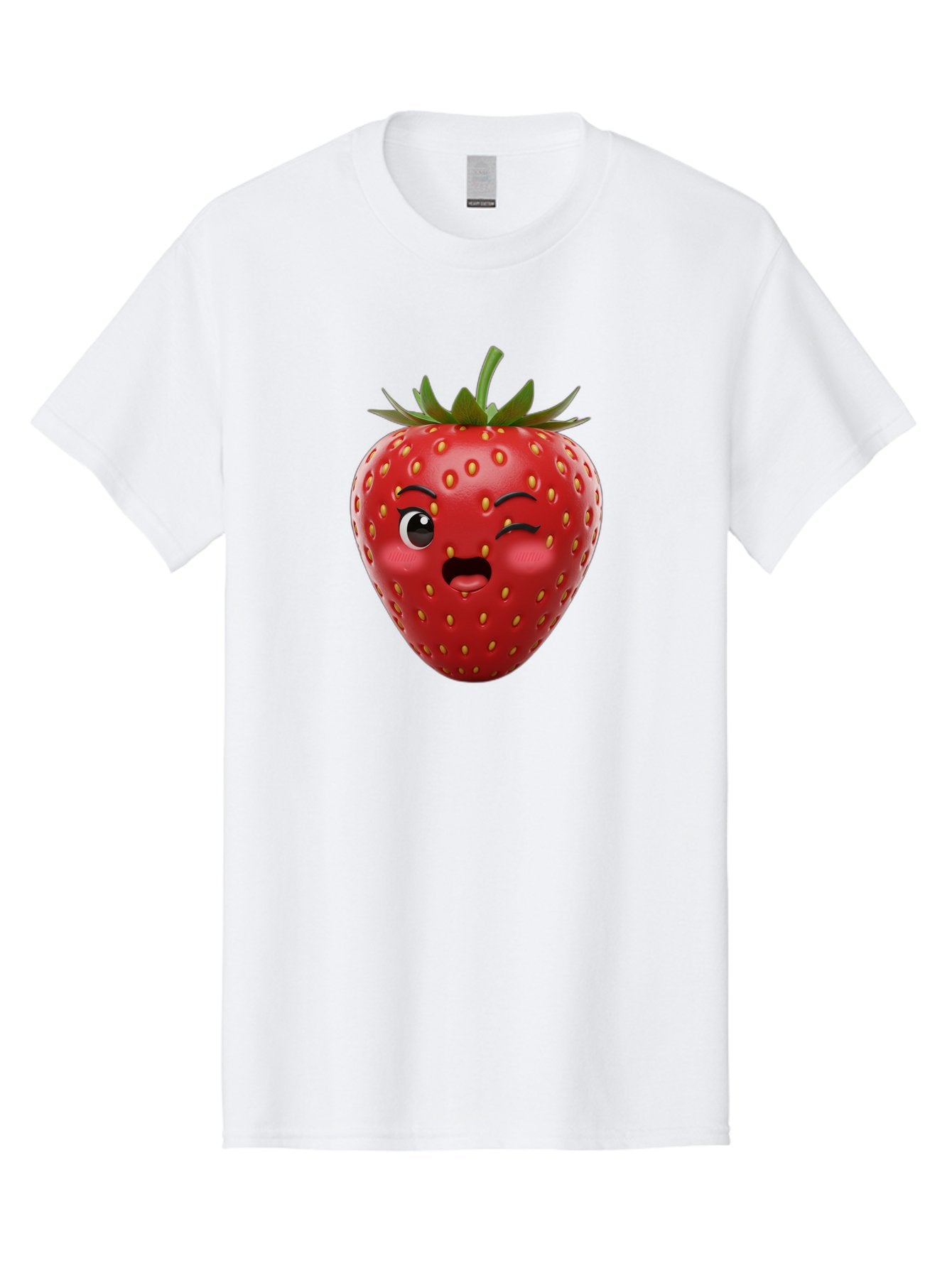 Winking-Strawberry-11 Men'S Graphic Tee, 100% Cotton, Comfortable Casual Summer Wear, Machine Washable, Cartoon Strawberry, Winking Face, Playful Expression, Comical Character, Vibrant Red, Yellow Seeds, Green Leaves, Funny Emotion, Emoticon Bac556 8