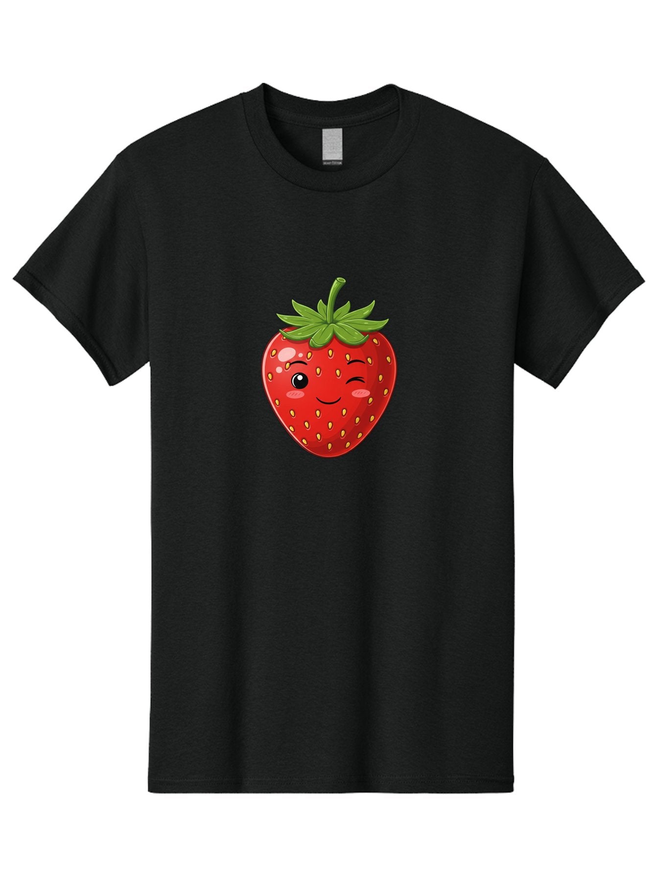 Winking-Strawberry-13 Men'S Graphic Tee, 100% Cotton, Comfortable Casual Summer Wear, Machine Washable, Winking Strawberry Cartoon, Smiling Fruit, Shiny Red Strawberry, Adorable Illustration, Cute Character Design, Playful Emoji, Happy Face, Bac558 9