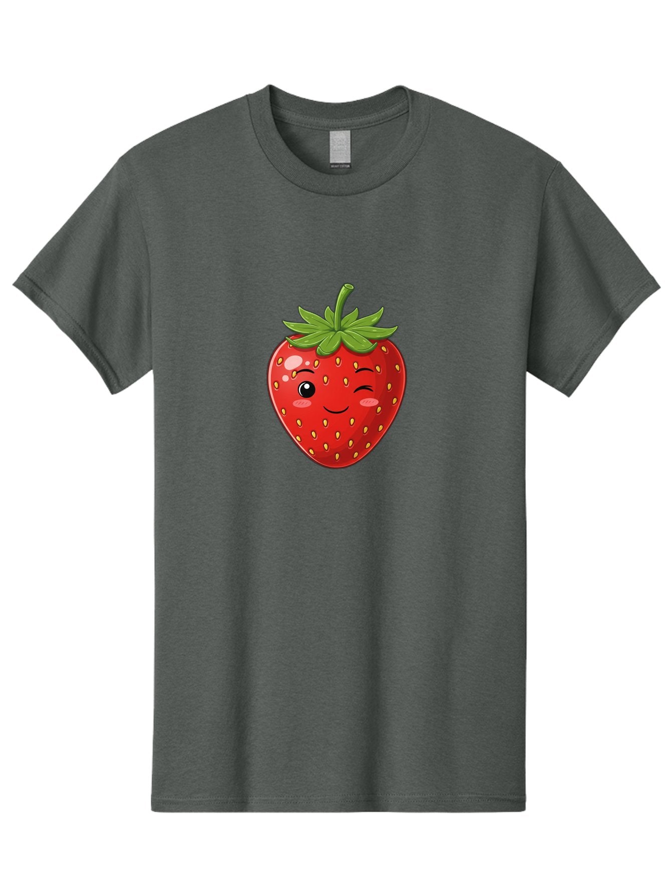 Winking-Strawberry-13 Men'S Graphic Tee, 100% Cotton, Comfortable Casual Summer Wear, Machine Washable, Winking Strawberry Cartoon, Smiling Fruit, Shiny Red Strawberry, Adorable Illustration, Cute Character Design, Playful Emoji, Happy Face, Bac558 14