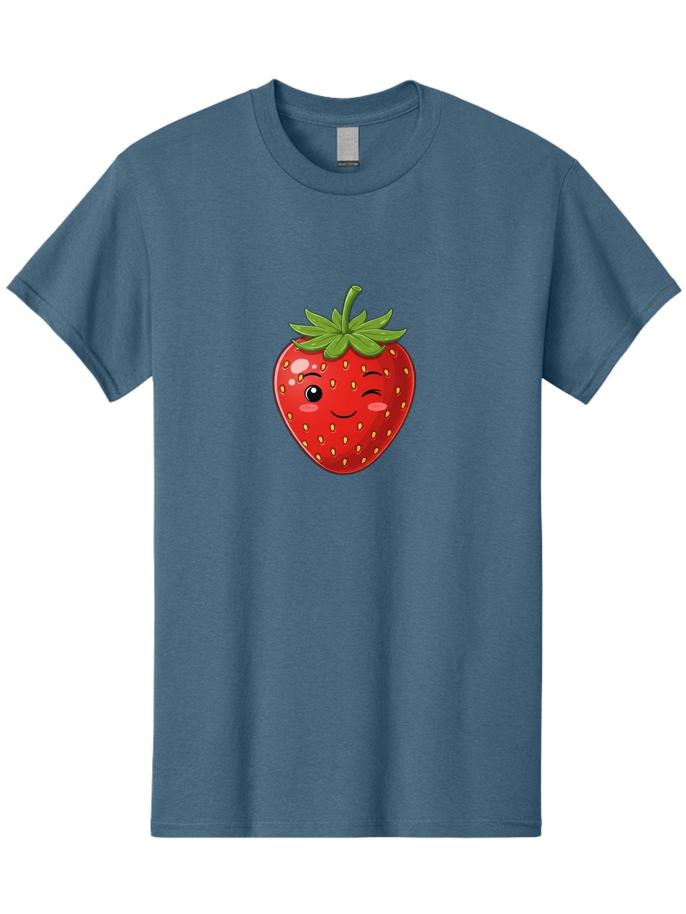 Winking-Strawberry-13 Men'S Graphic Tee, 100% Cotton, Comfortable Casual Summer Wear, Machine Washable, Winking Strawberry Cartoon, Smiling Fruit, Shiny Red Strawberry, Adorable Illustration, Cute Character Design, Playful Emoji, Happy Face, Bac558 5