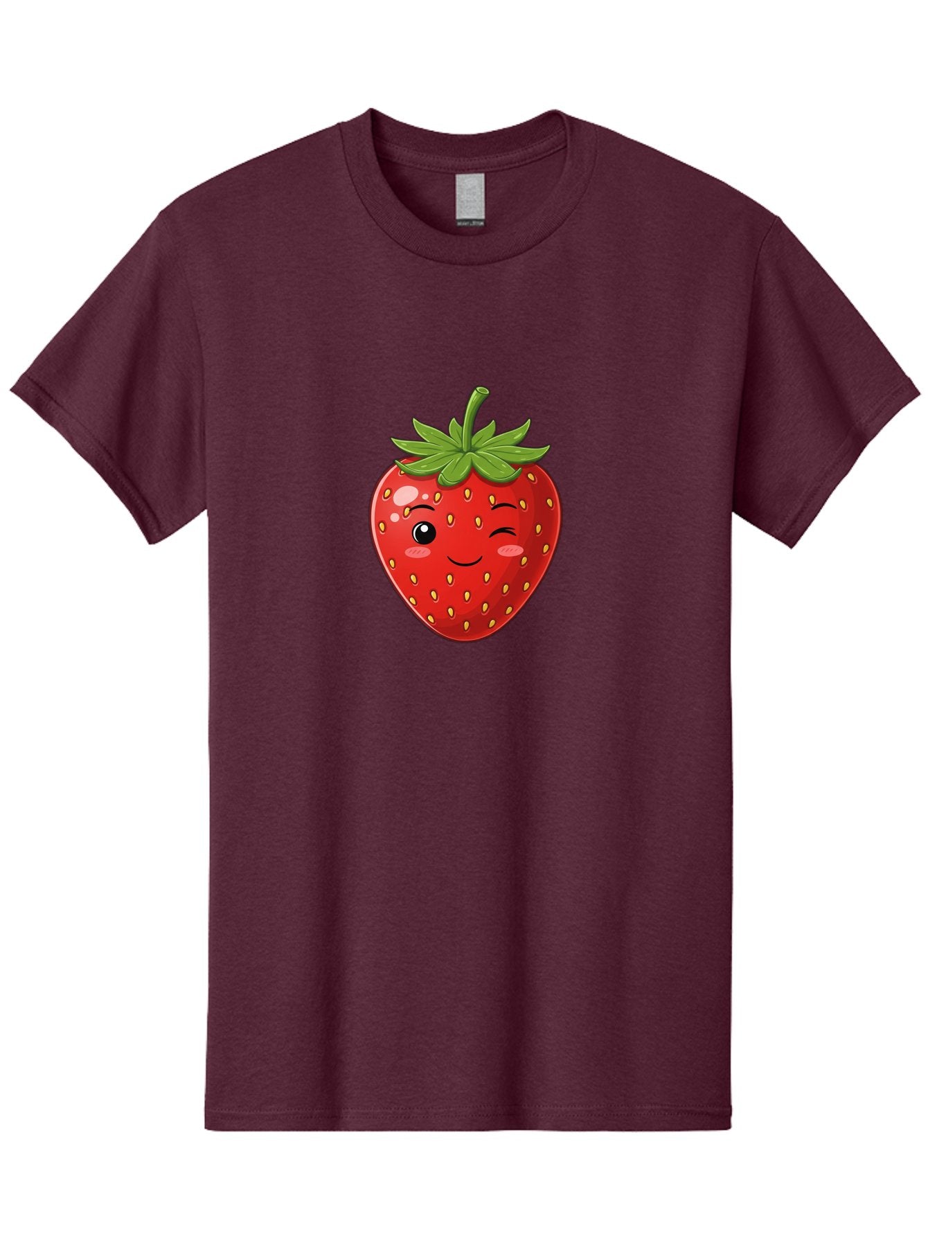 Winking-Strawberry-13 Men'S Graphic Tee, 100% Cotton, Comfortable Casual Summer Wear, Machine Washable, Winking Strawberry Cartoon, Smiling Fruit, Shiny Red Strawberry, Adorable Illustration, Cute Character Design, Playful Emoji, Happy Face, Bac558 12
