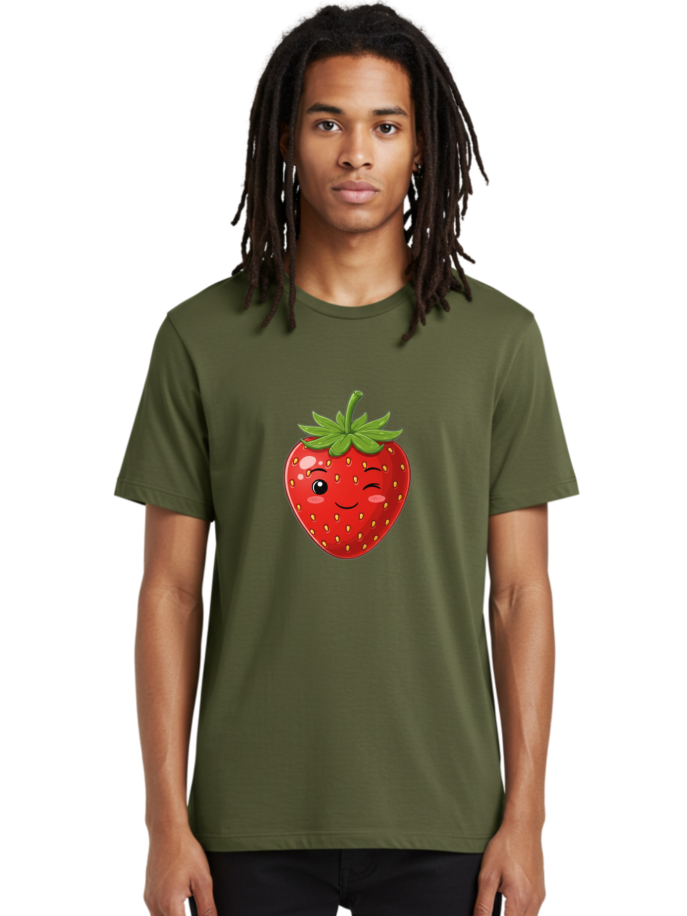 Winking-Strawberry-13 Men'S Graphic Tee, 100% Cotton, Comfortable Casual Summer Wear, Machine Washable, Winking Strawberry Cartoon, Smiling Fruit, Shiny Red Strawberry, Adorable Illustration, Cute Character Design, Playful Emoji, Happy Face, Bac558 28
