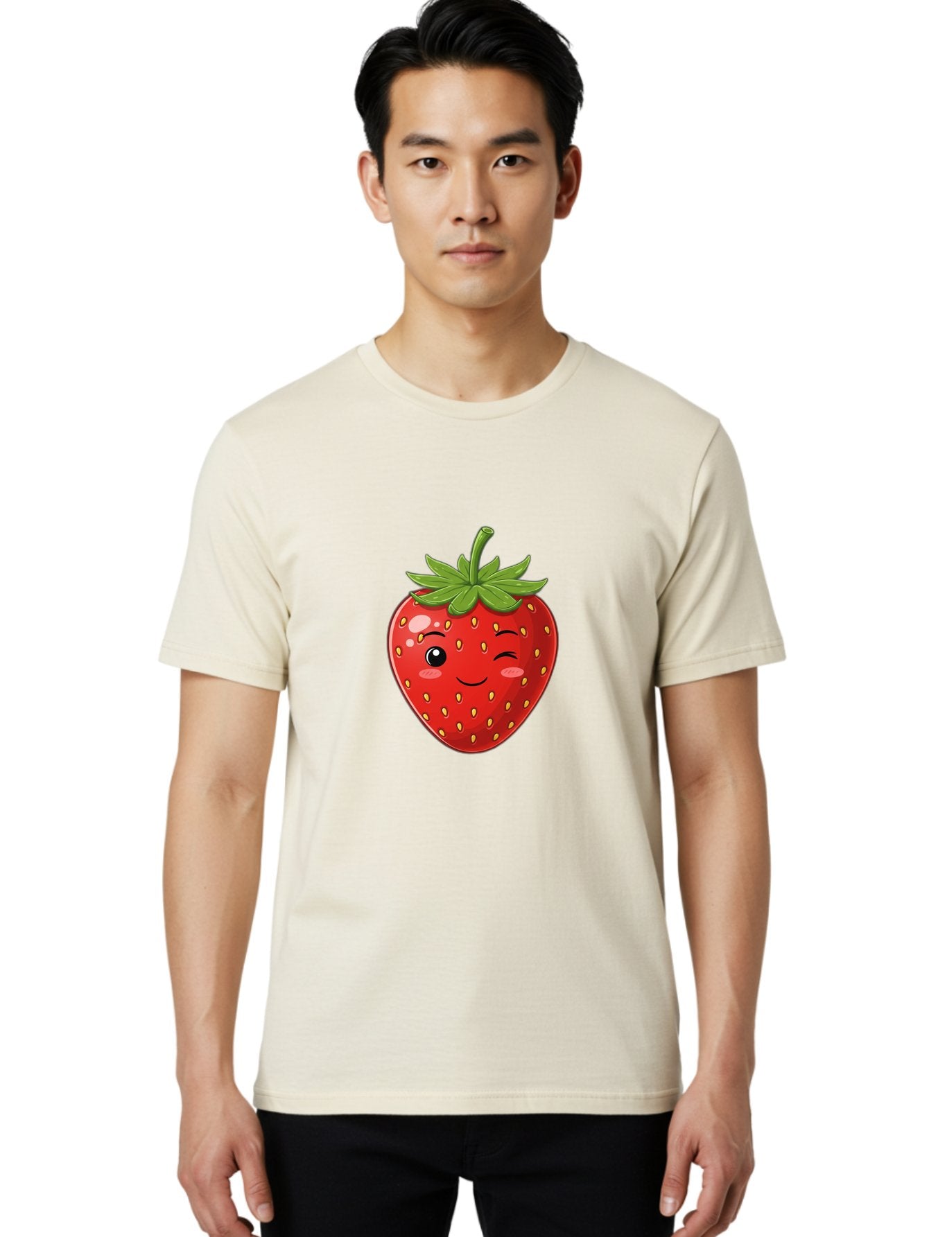 Winking-Strawberry-13 Men'S Graphic Tee, 100% Cotton, Comfortable Casual Summer Wear, Machine Washable, Winking Strawberry Cartoon, Smiling Fruit, Shiny Red Strawberry, Adorable Illustration, Cute Character Design, Playful Emoji, Happy Face, Bac558 20