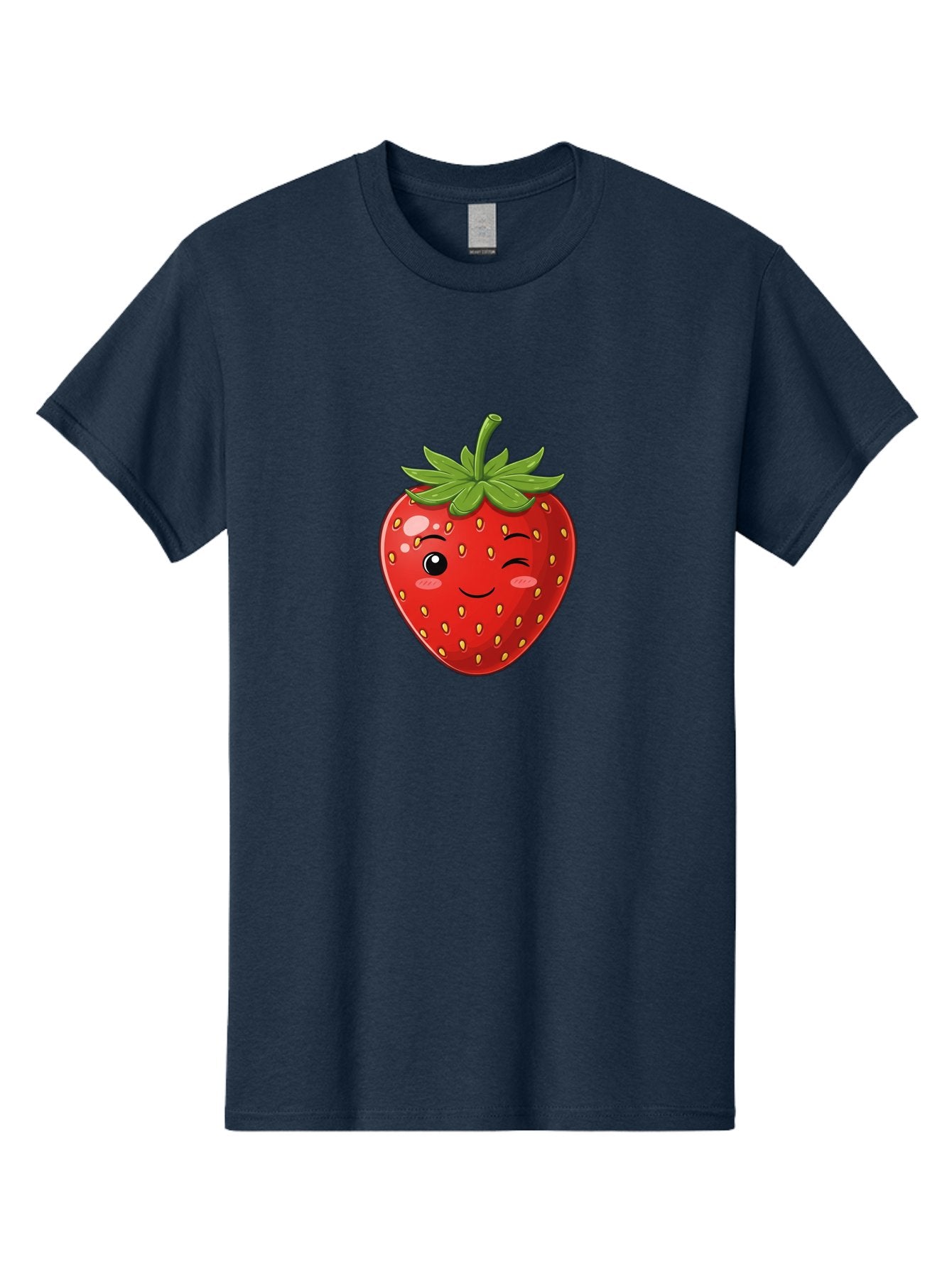 Winking-Strawberry-13 Men'S Graphic Tee, 100% Cotton, Comfortable Casual Summer Wear, Machine Washable, Winking Strawberry Cartoon, Smiling Fruit, Shiny Red Strawberry, Adorable Illustration, Cute Character Design, Playful Emoji, Happy Face, Bac558 4