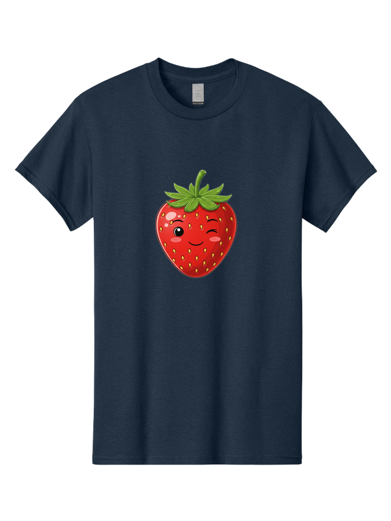 Winking-Strawberry-13 Men'S Graphic Tee, 100% Cotton, Comfortable Casual Summer Wear, Machine Washable, Winking Strawberry Cartoon, Smiling Fruit, Shiny Red Strawberry, Adorable Illustration, Cute Character Design, Playful Emoji, Happy Face, Bac558 12