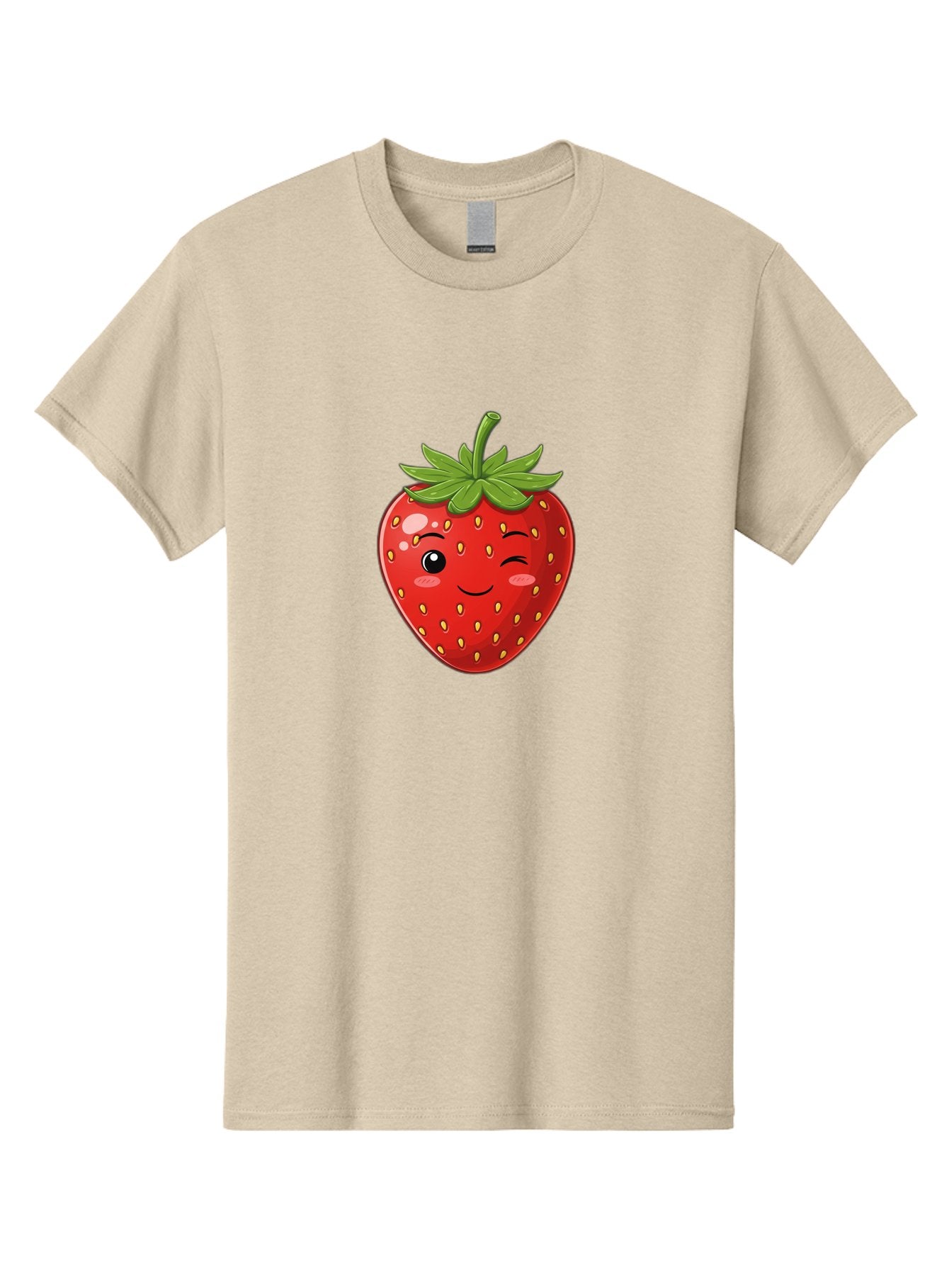 Winking-Strawberry-13 Men'S Graphic Tee, 100% Cotton, Comfortable Casual Summer Wear, Machine Washable, Winking Strawberry Cartoon, Smiling Fruit, Shiny Red Strawberry, Adorable Illustration, Cute Character Design, Playful Emoji, Happy Face, Bac558